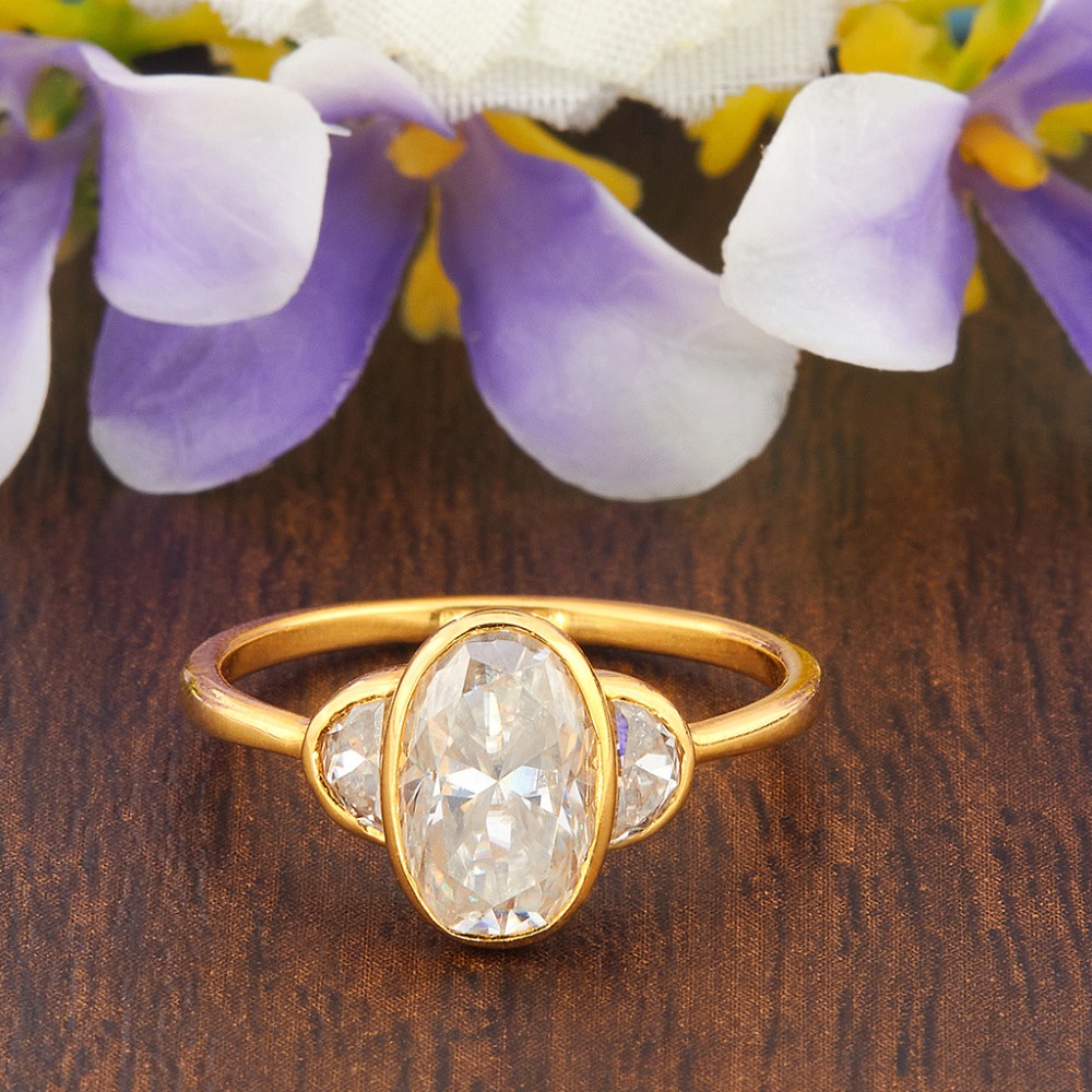 2.25ct Oval And 2 Half Moon Lab Grown Diamond Ring
