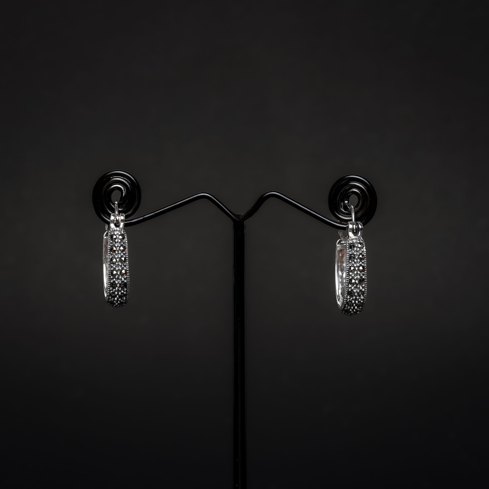 Rositaa Marcasite Sterling Silver Hoops