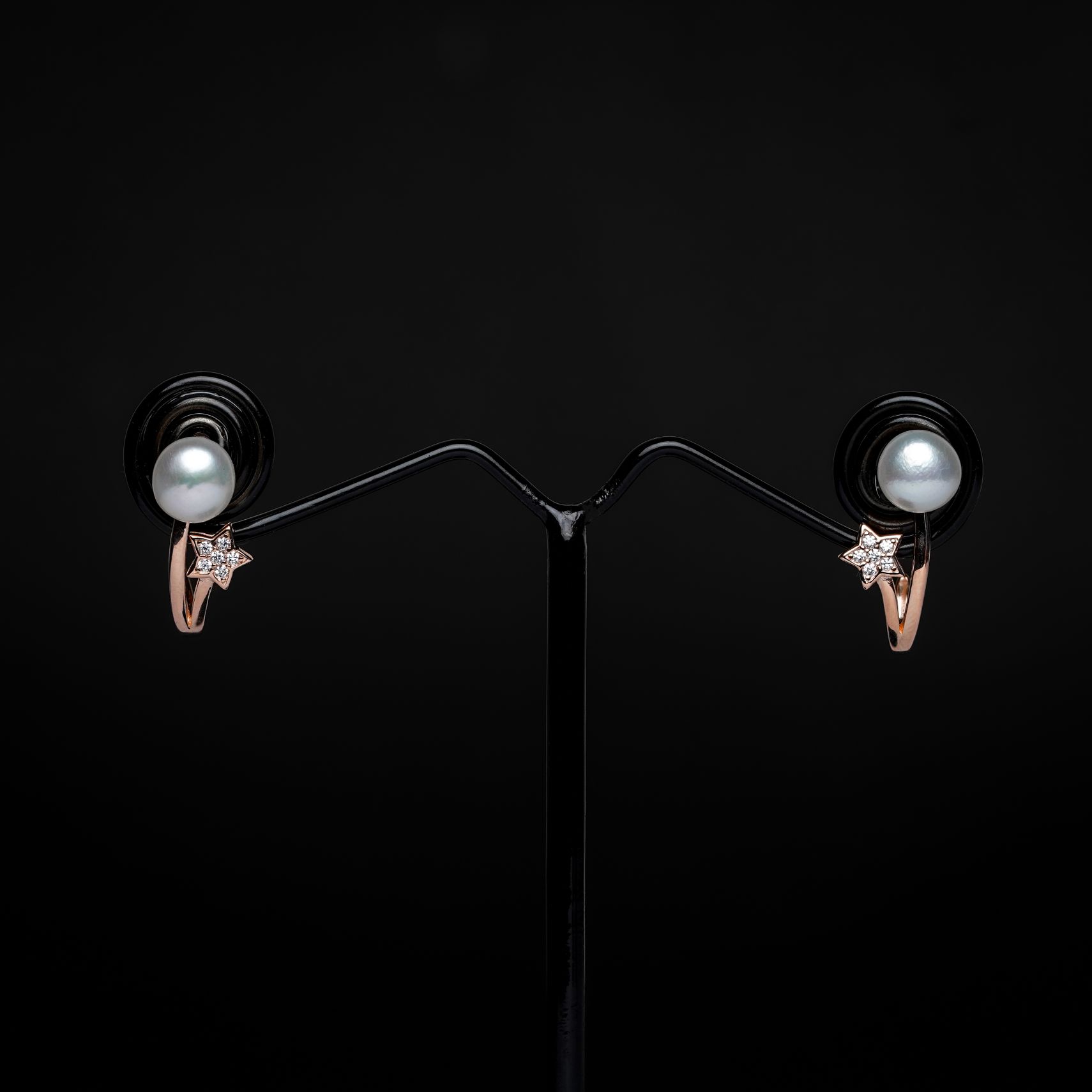 Rositaa Rose Gold Pearl Earrings Star With 5 Stone