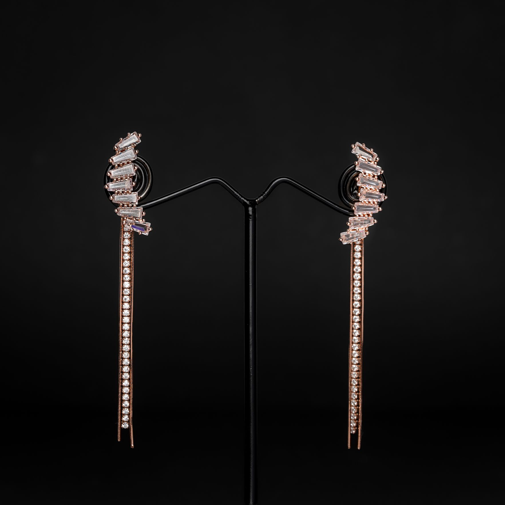Rose Gold Double Tassel With Stone Lane Earring
