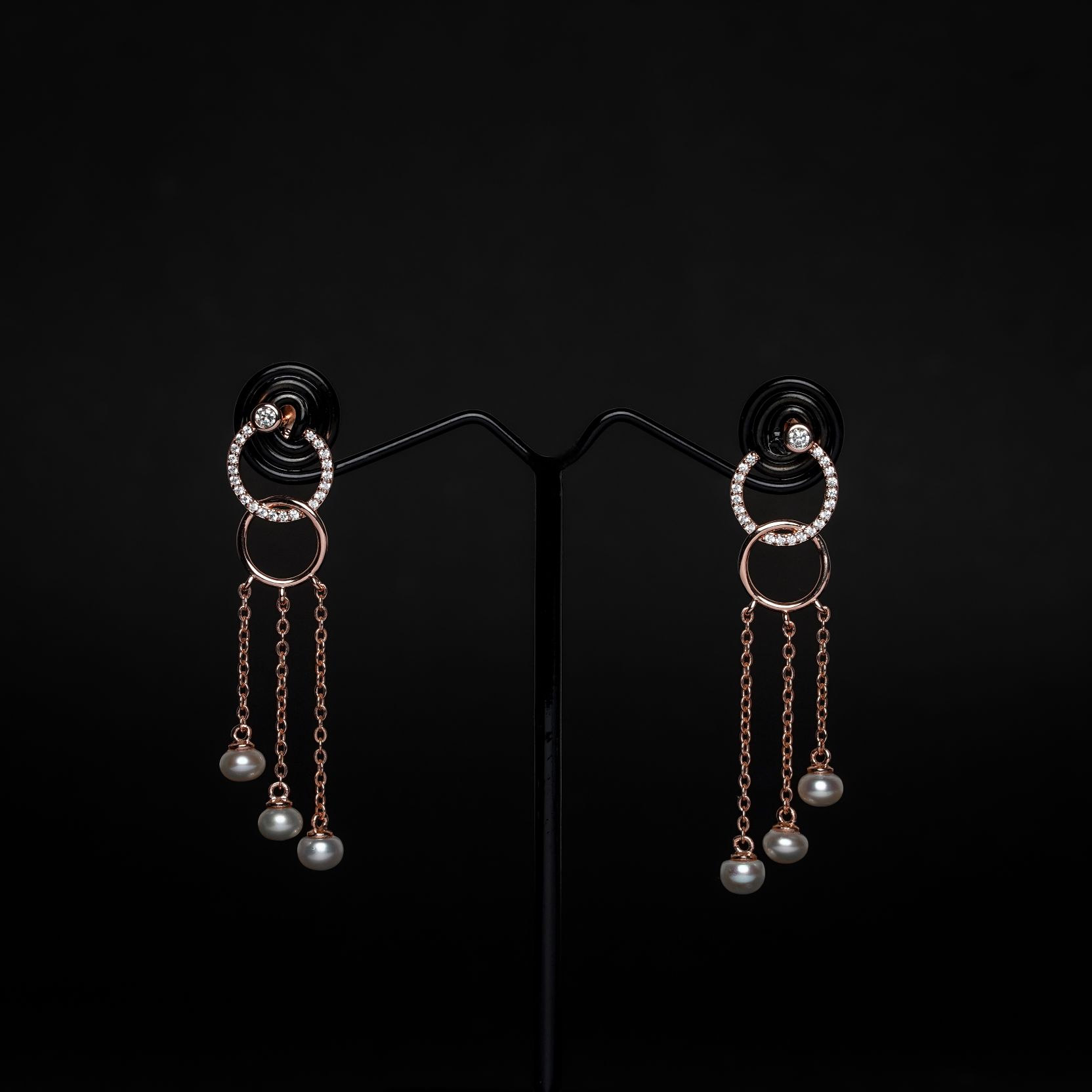 Amazing Rose Gold 3 Lane Pearl Drop Earring
