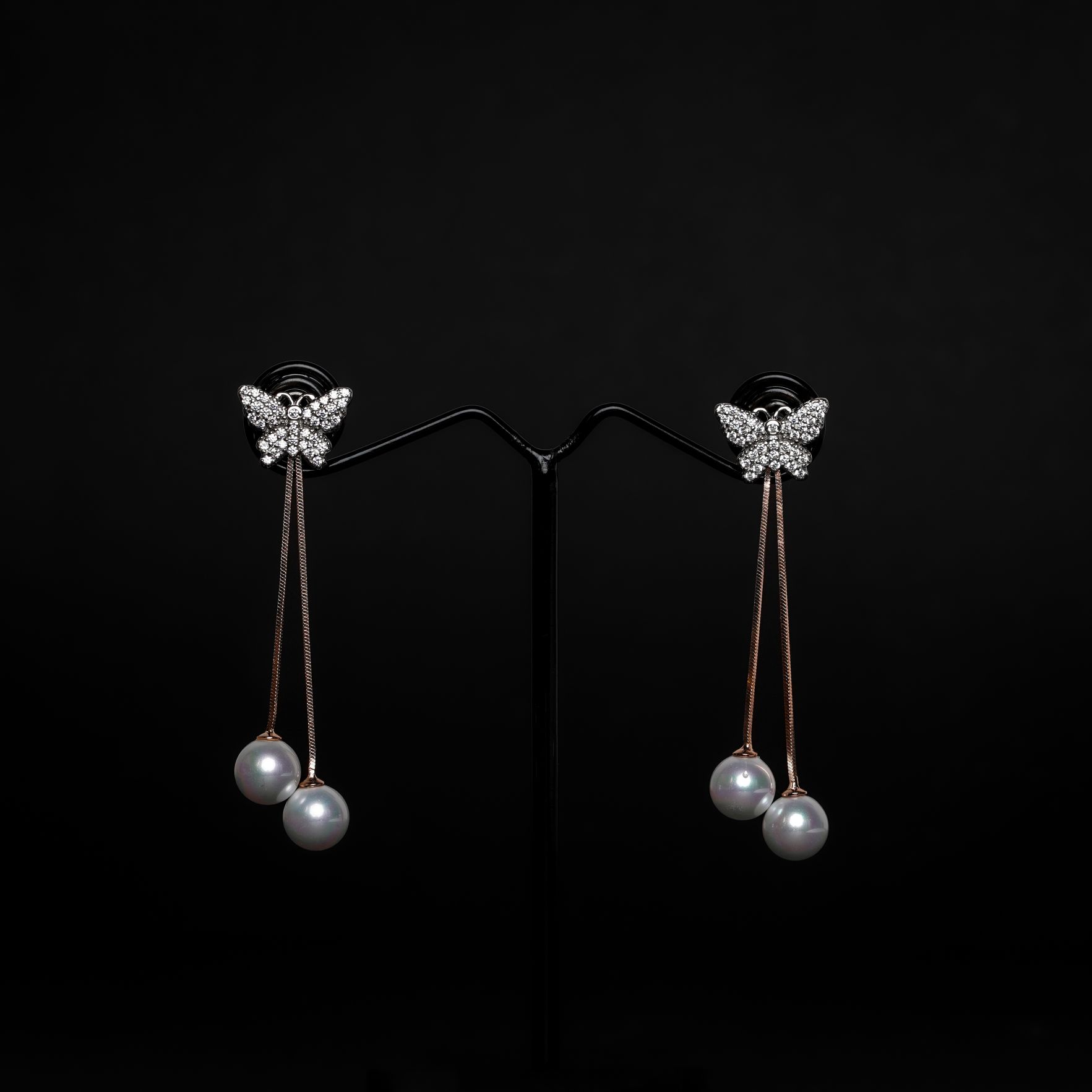 Crystal Beautiful Butterful With Pearl Drop Earring
