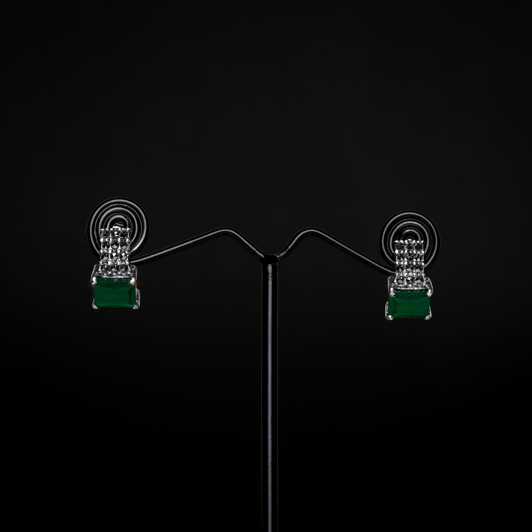Rositaa Green Emerald Silver Earring