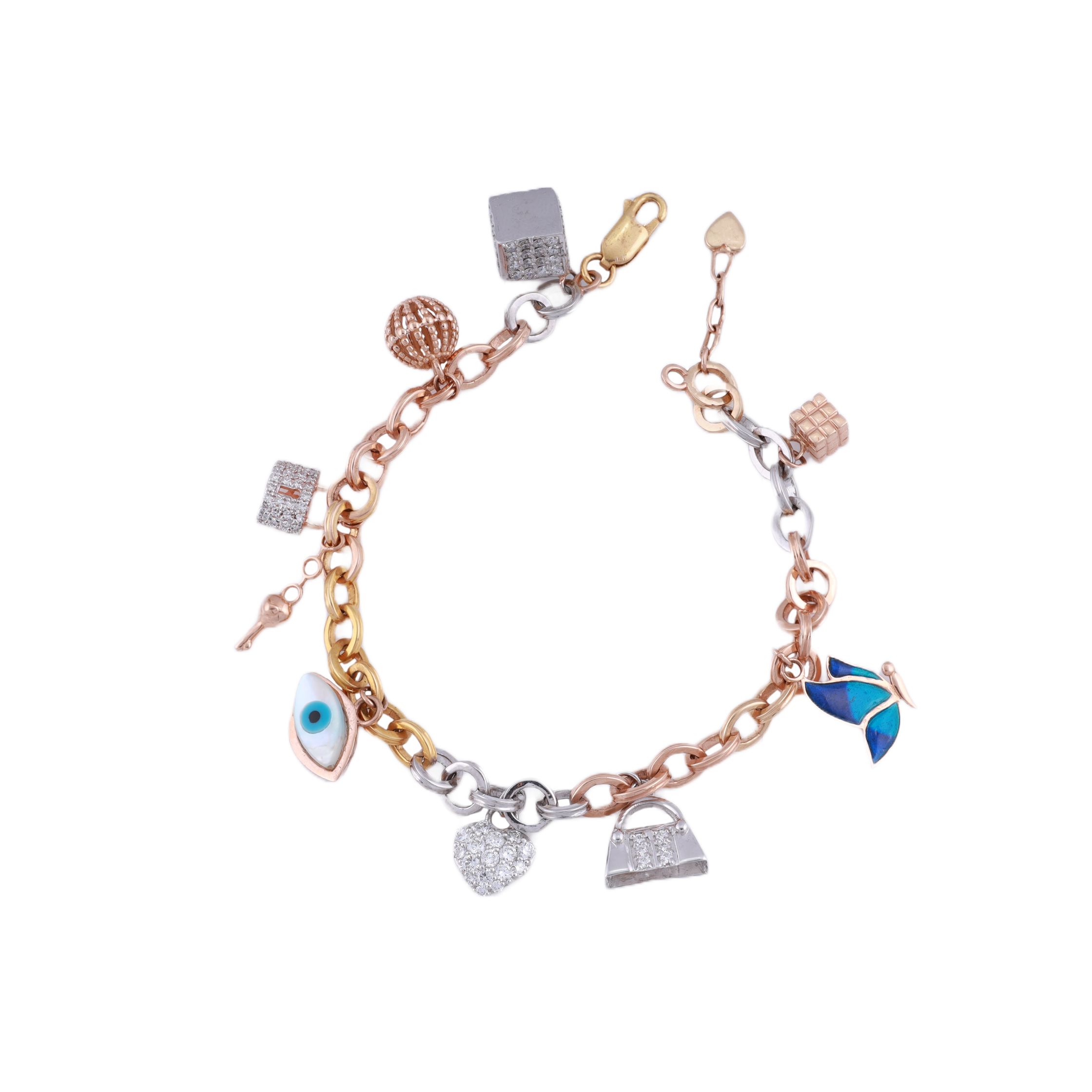 18K Gold Lab Grown Diamond Double Tone Loose Bracelet