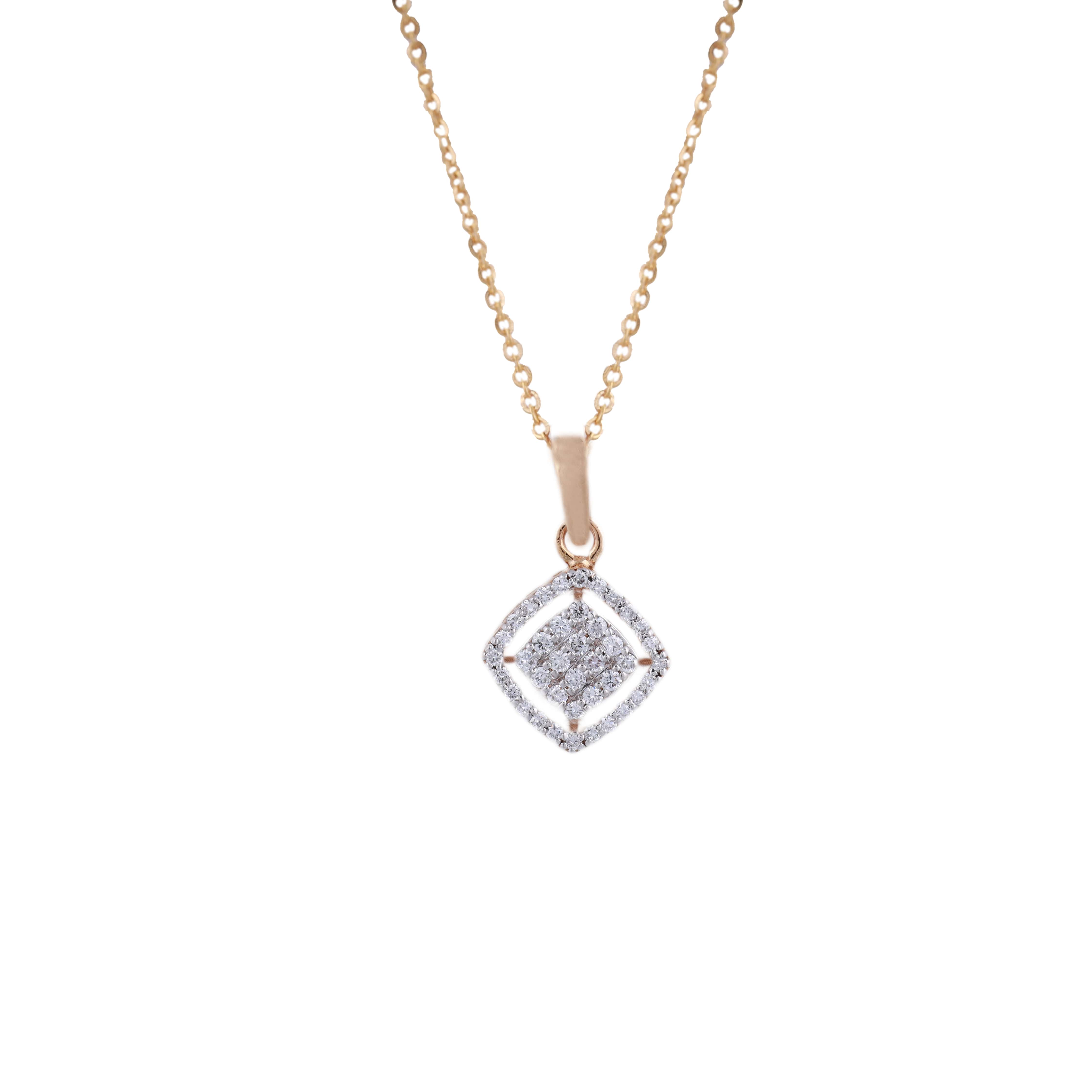 18K Rose Gold Lab Grown Round Diamond Pendant Chain