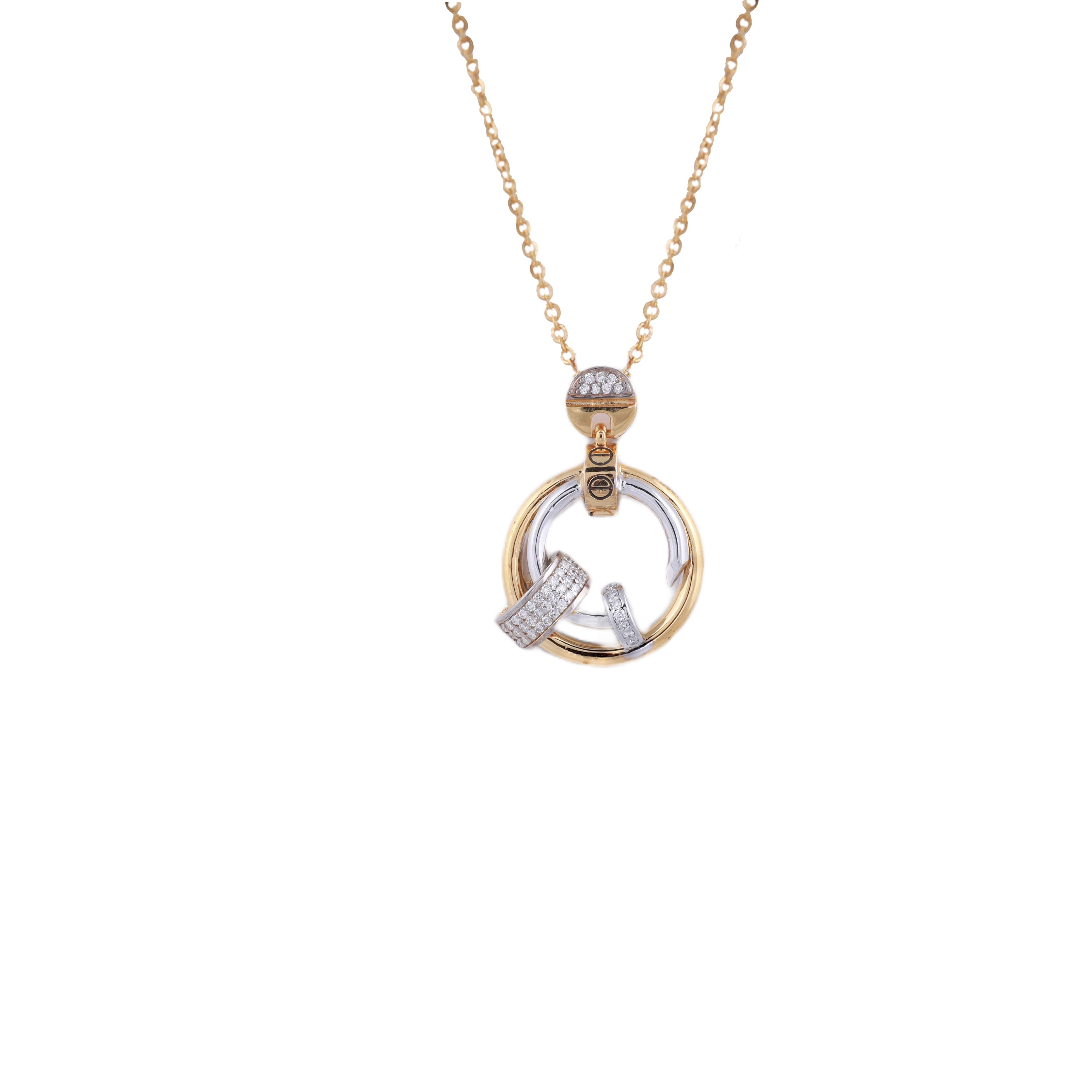 18K Gold Lab Grown Diamond Round Design Pendant Chain