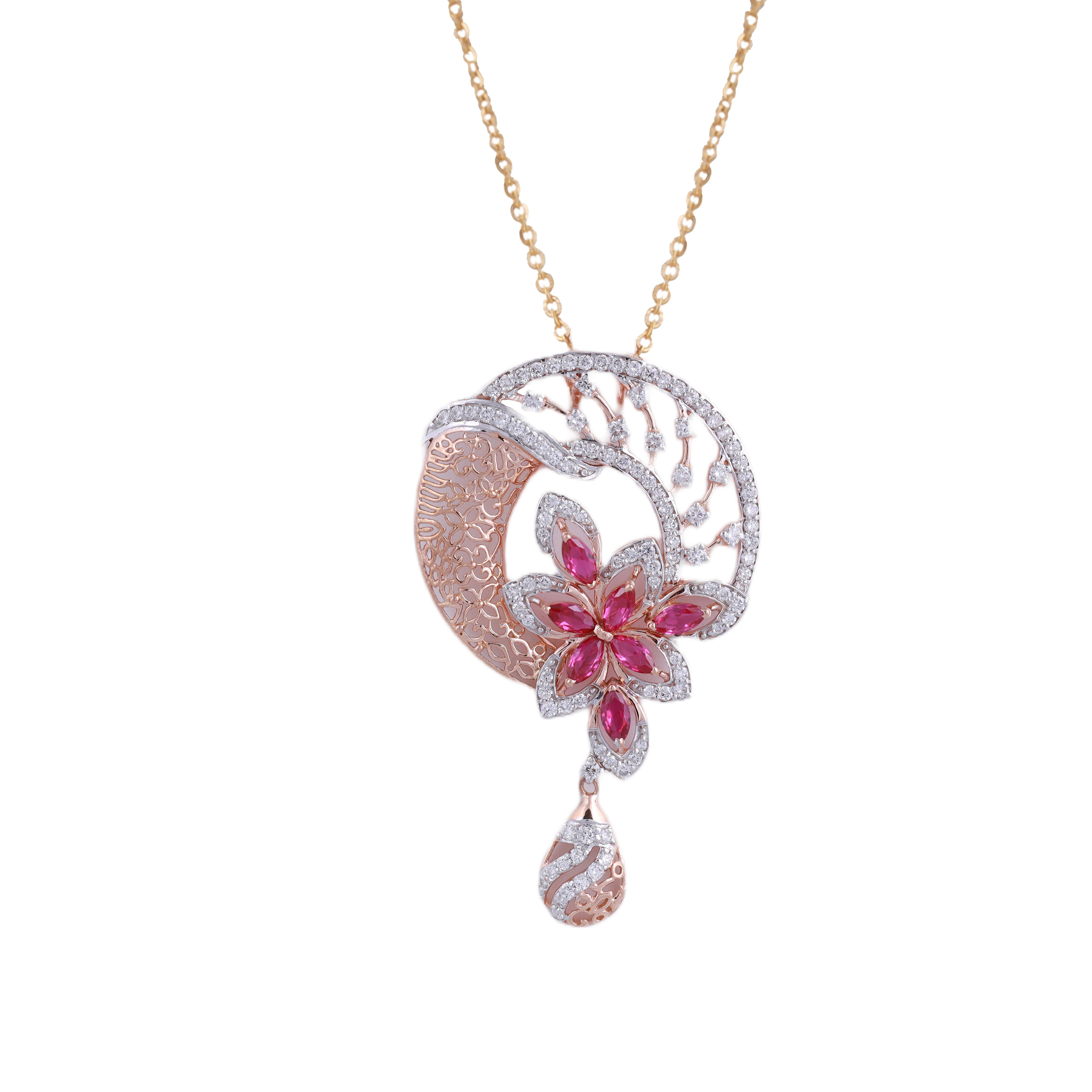 18K Gold Lab Grown Diamond with Colorstone Pendant Chain