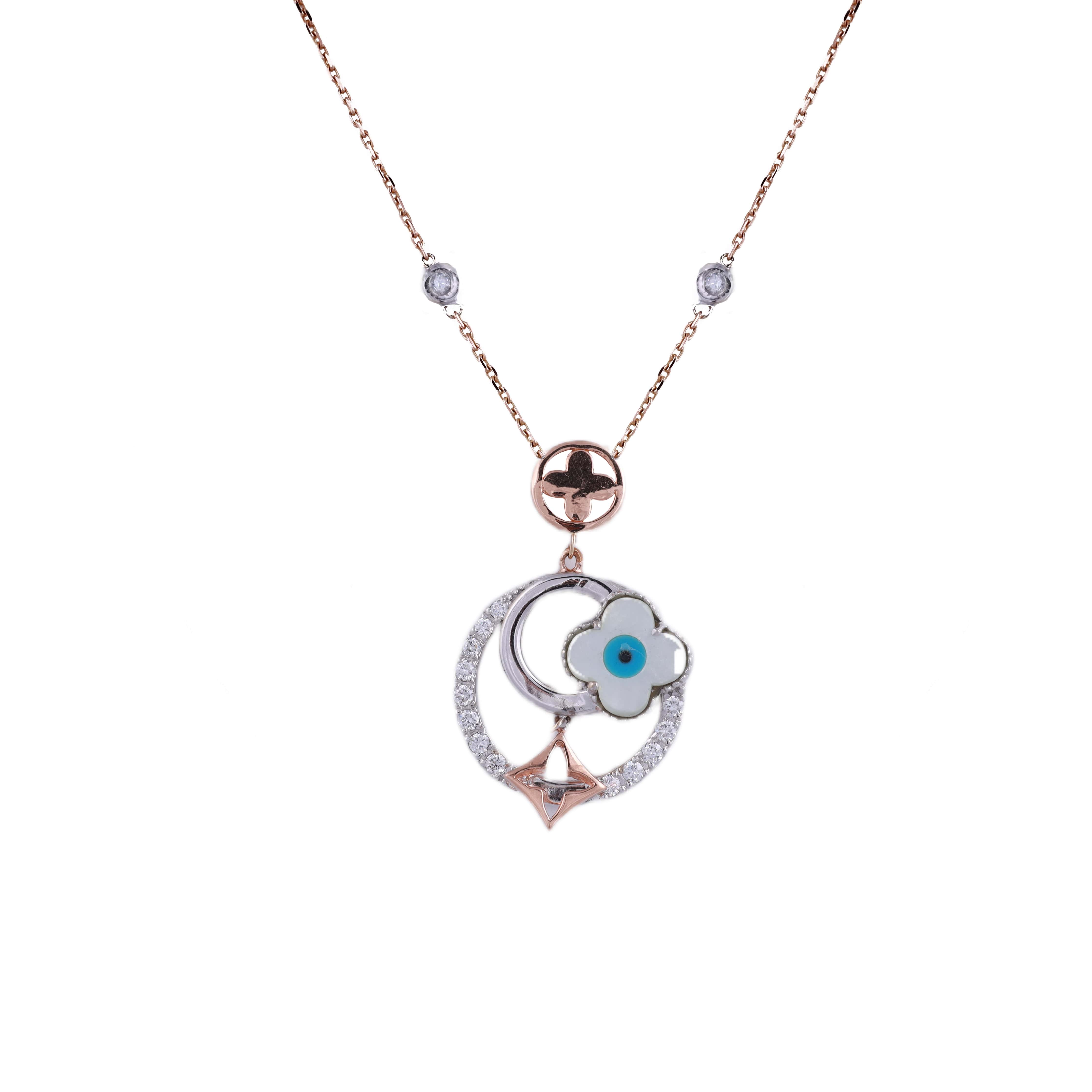 18K Gold Lab Grown Diamond Evil Eye Pendant Chain