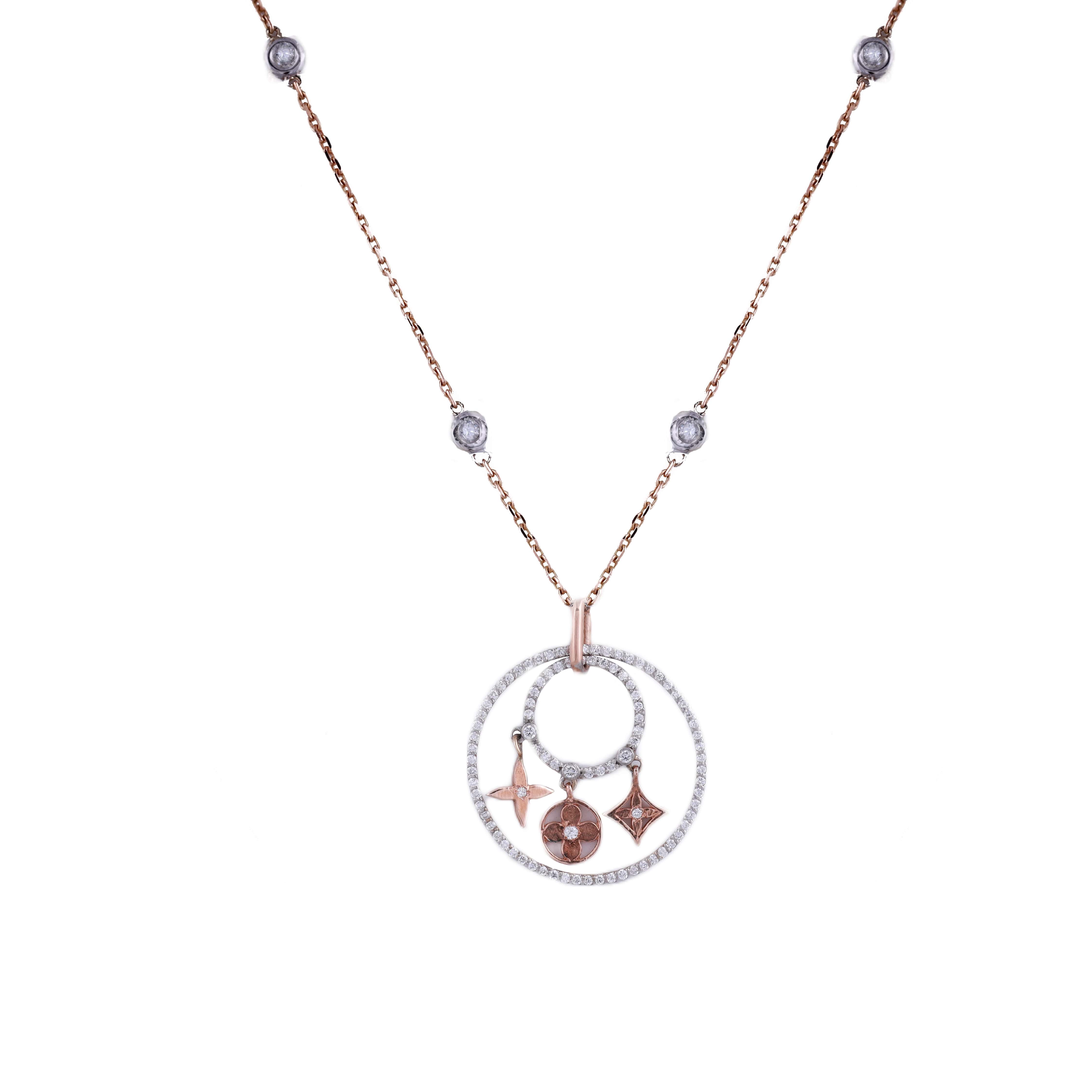 18K Rose Gold Lab Grown Diamond Sparkling Design Pendant Chain
