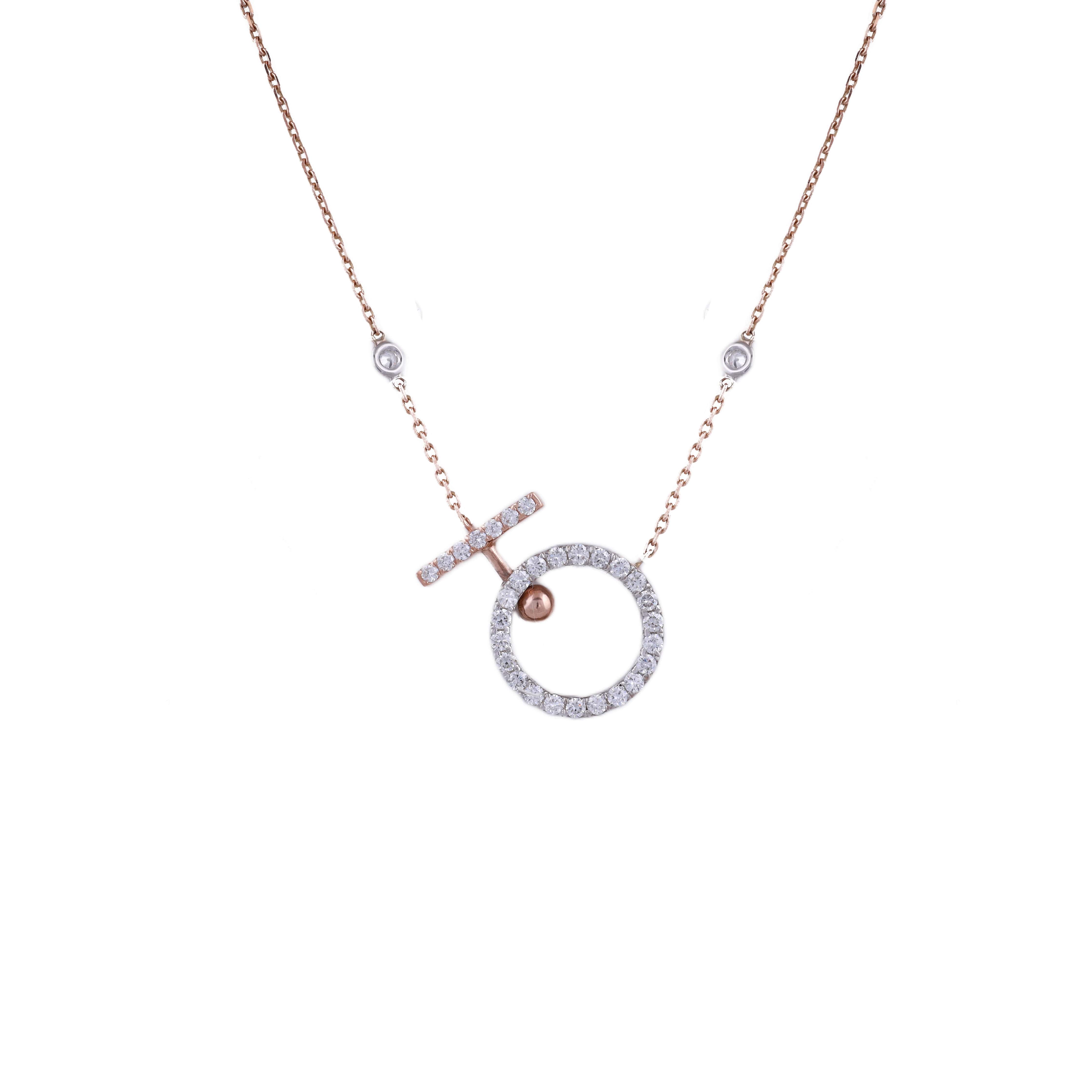 18K Rose Gold Lab Grown Round Diamond Pendant Chain For Women