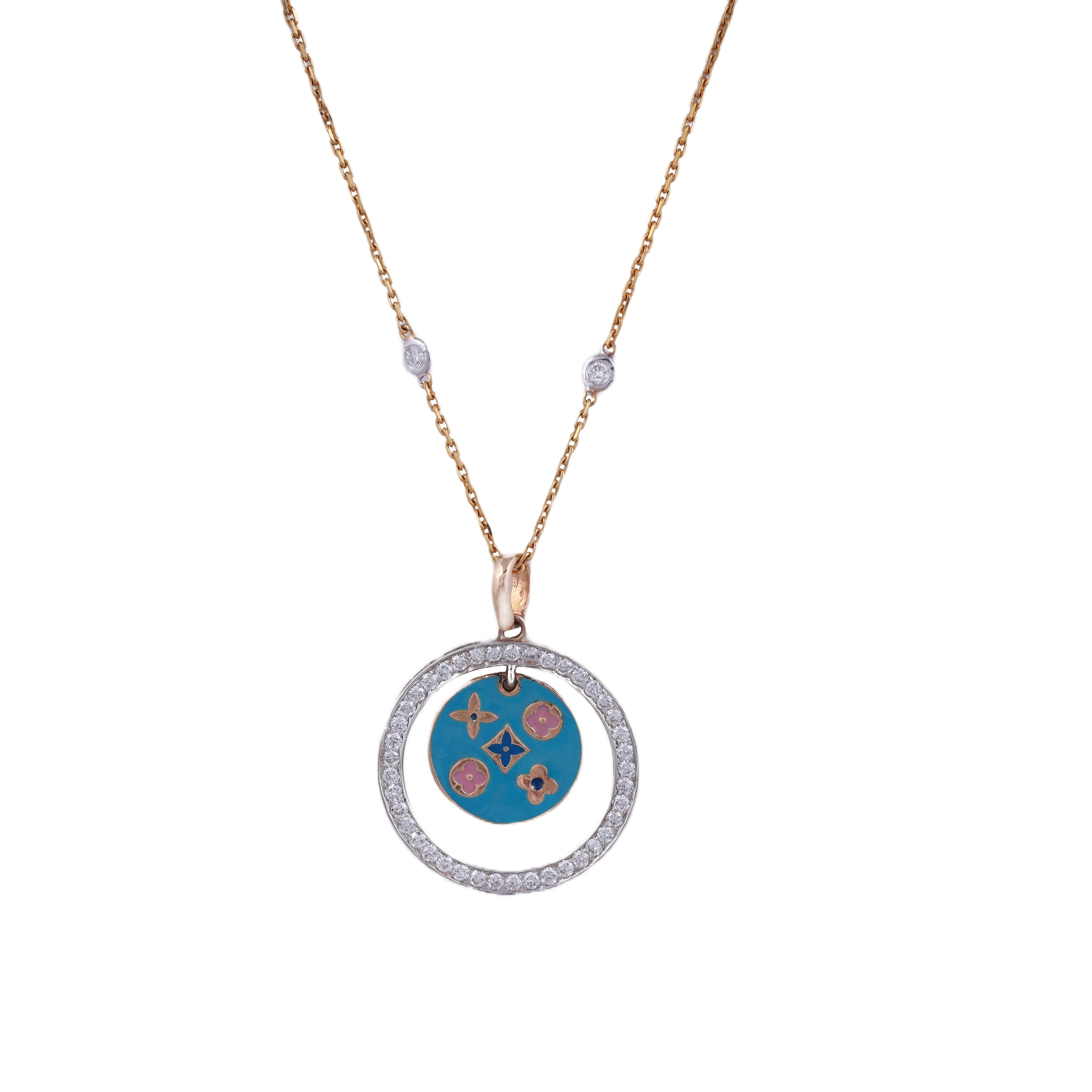 18K Gold Lab Grown Diamond Round Shape Pendant Chain