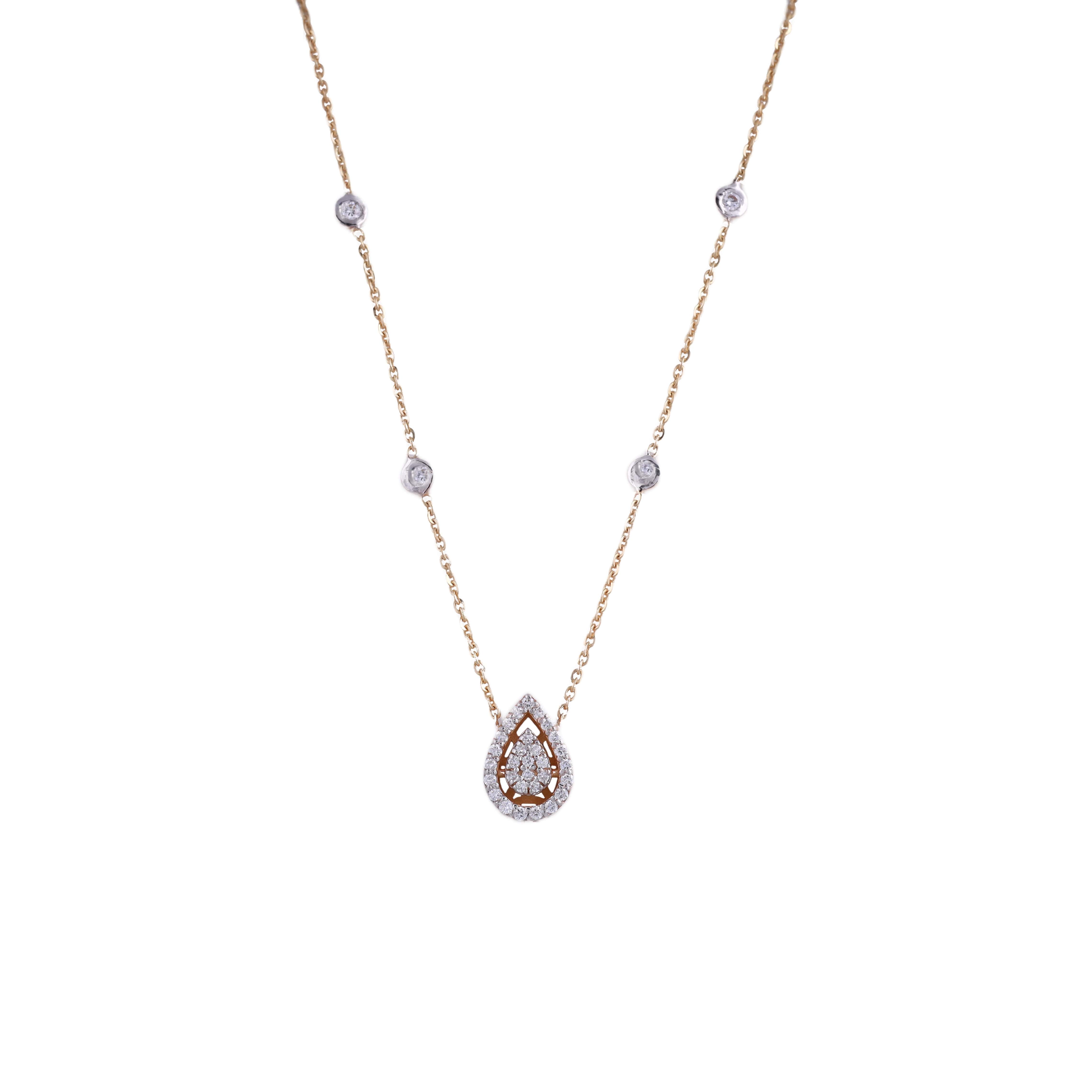 18K Gold Lab Grown Round Diamond Pendant Chain
