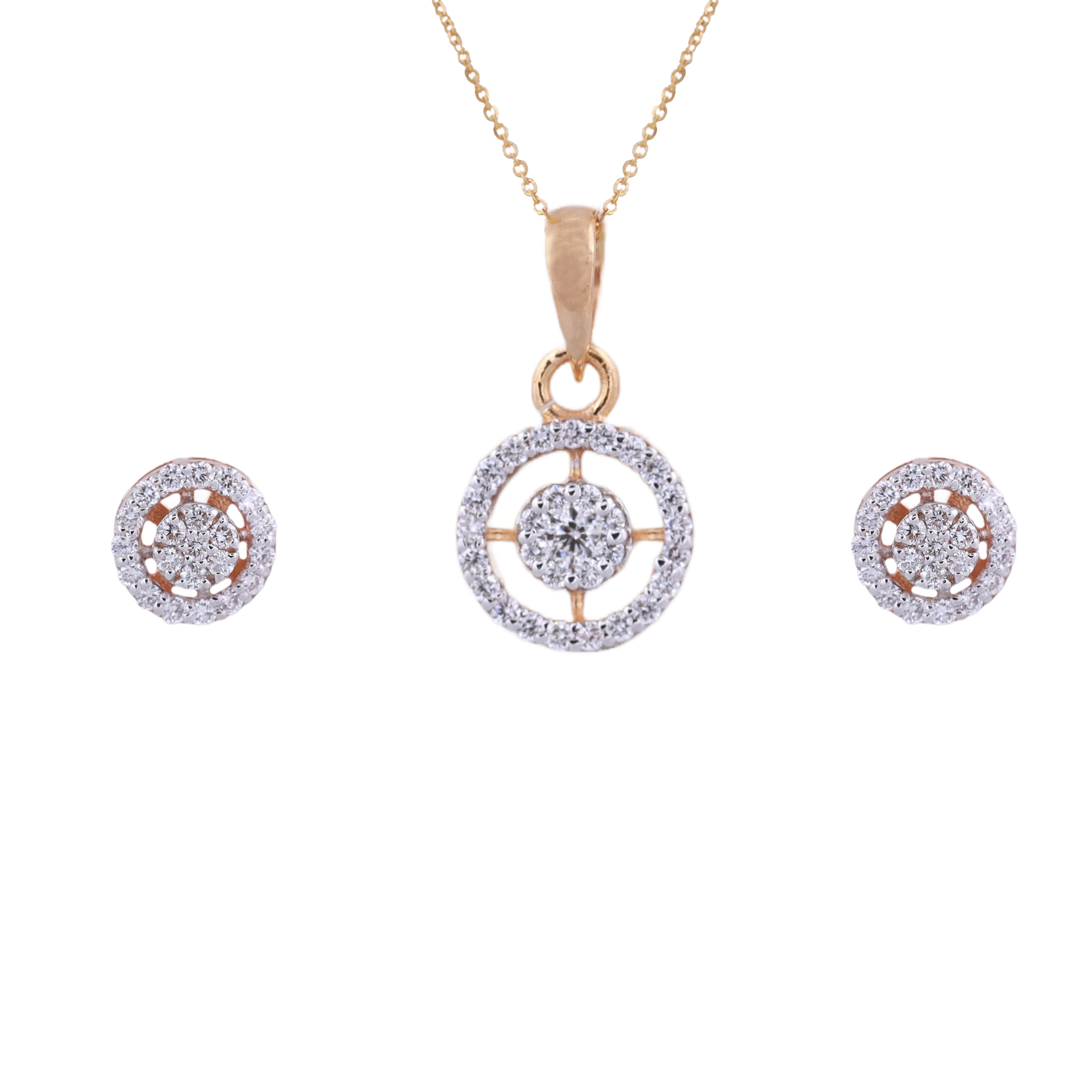 18K Rose Gold Lab Grown Diamond Double Round Pendant Set