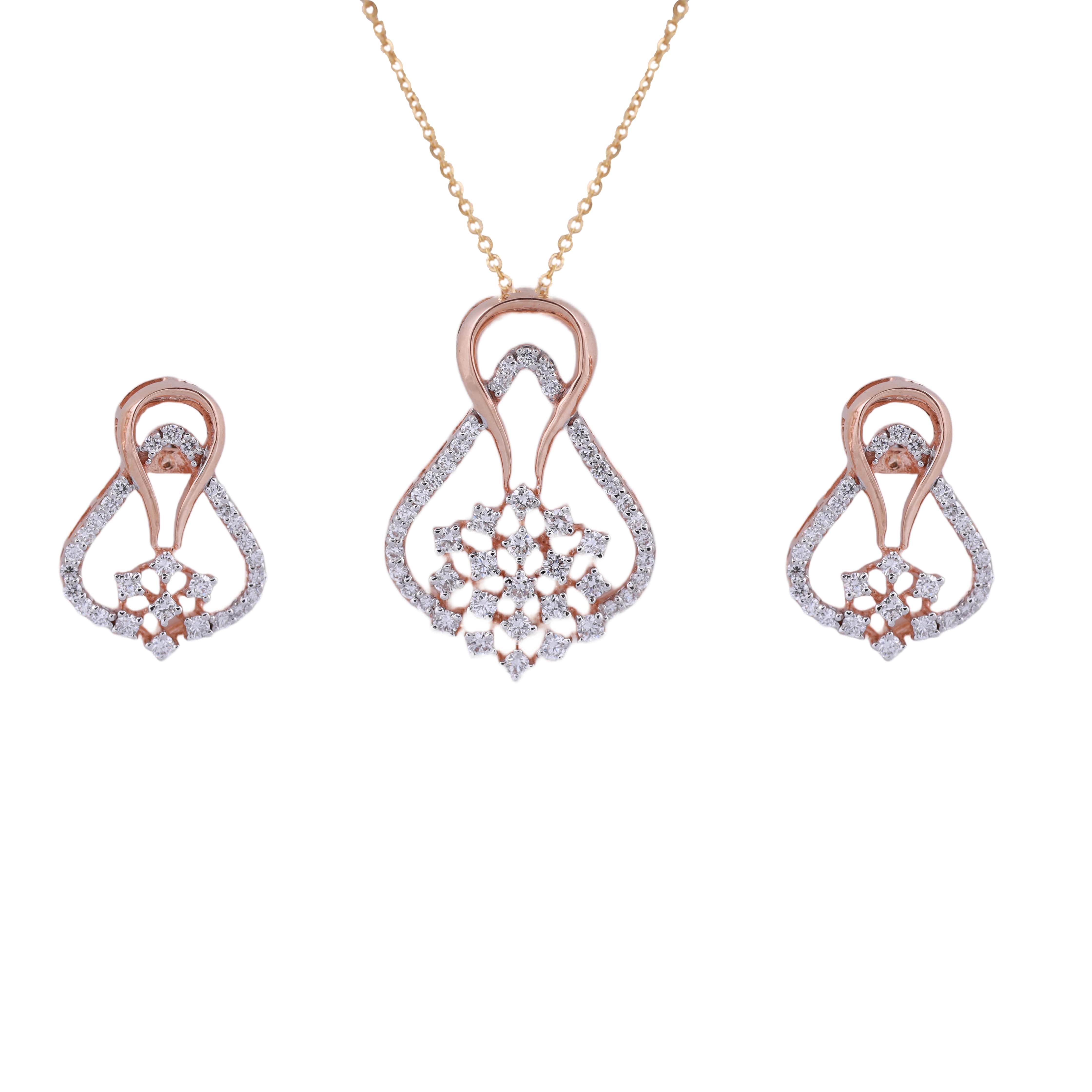 18k Rose Gold Lab Grown Diamond Floral Design Pendant Set