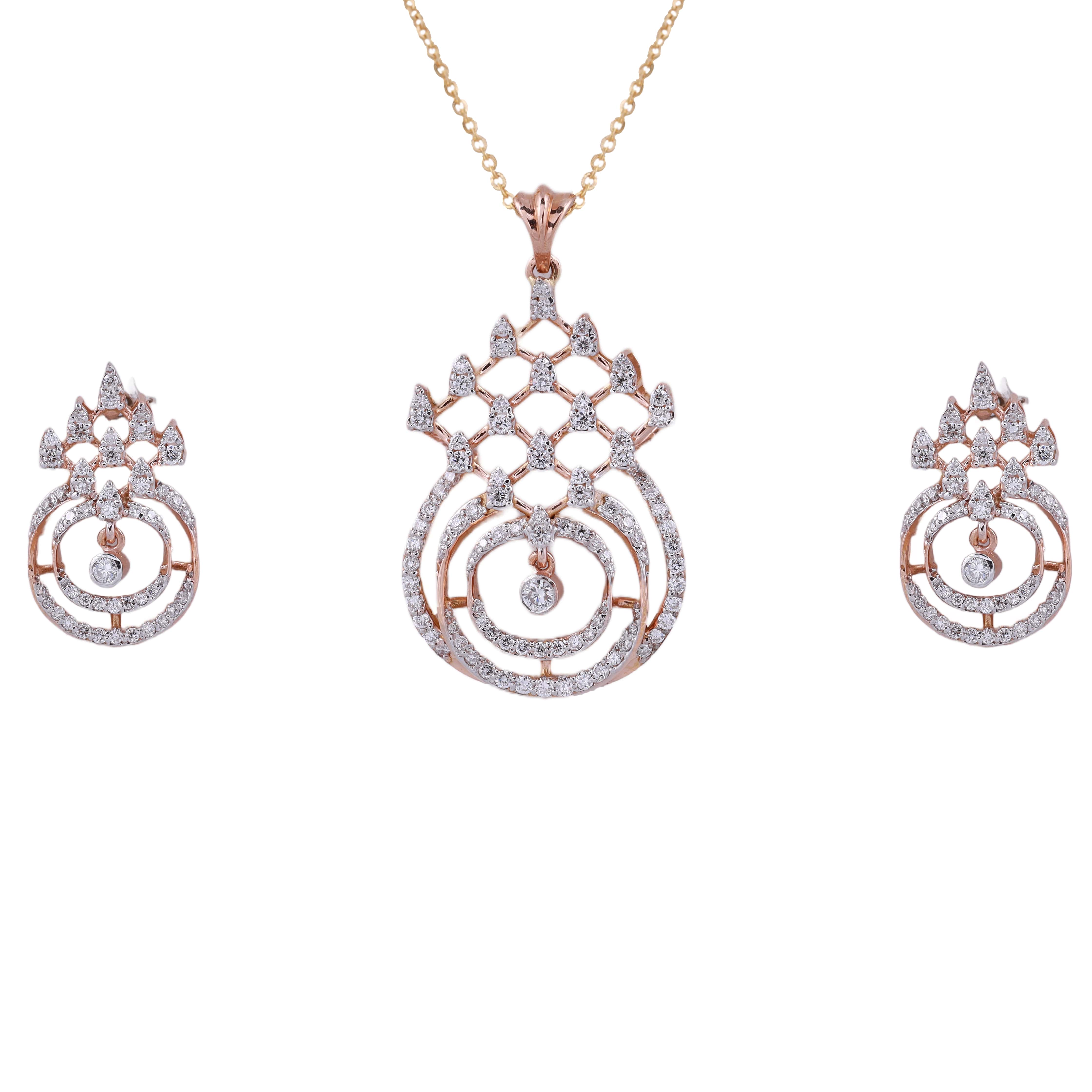 18Kt Rose Gold Lab Grown Round Diamond Pendant Set