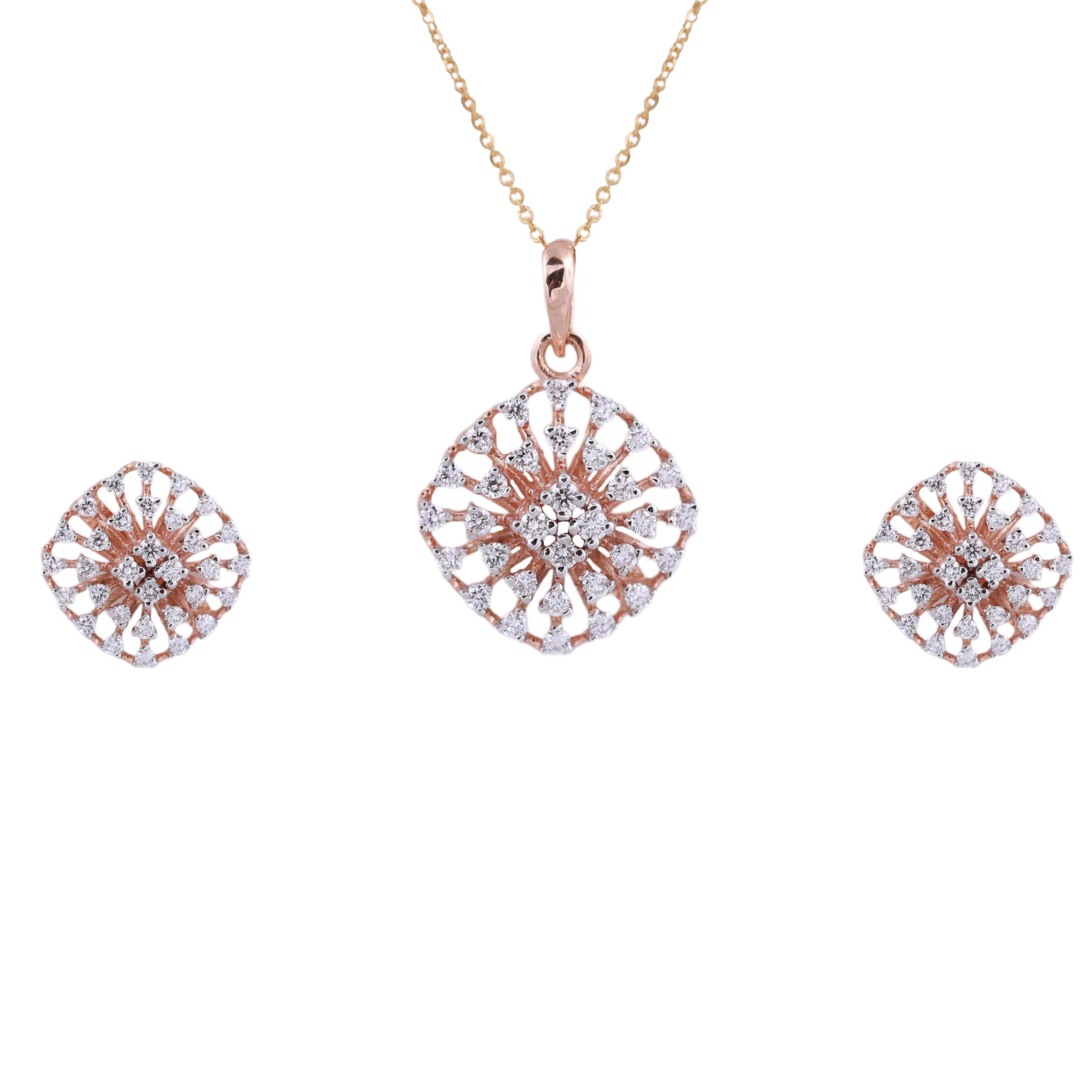 18K Rose Gold Lab Grown Diamond Pendant Set For Women