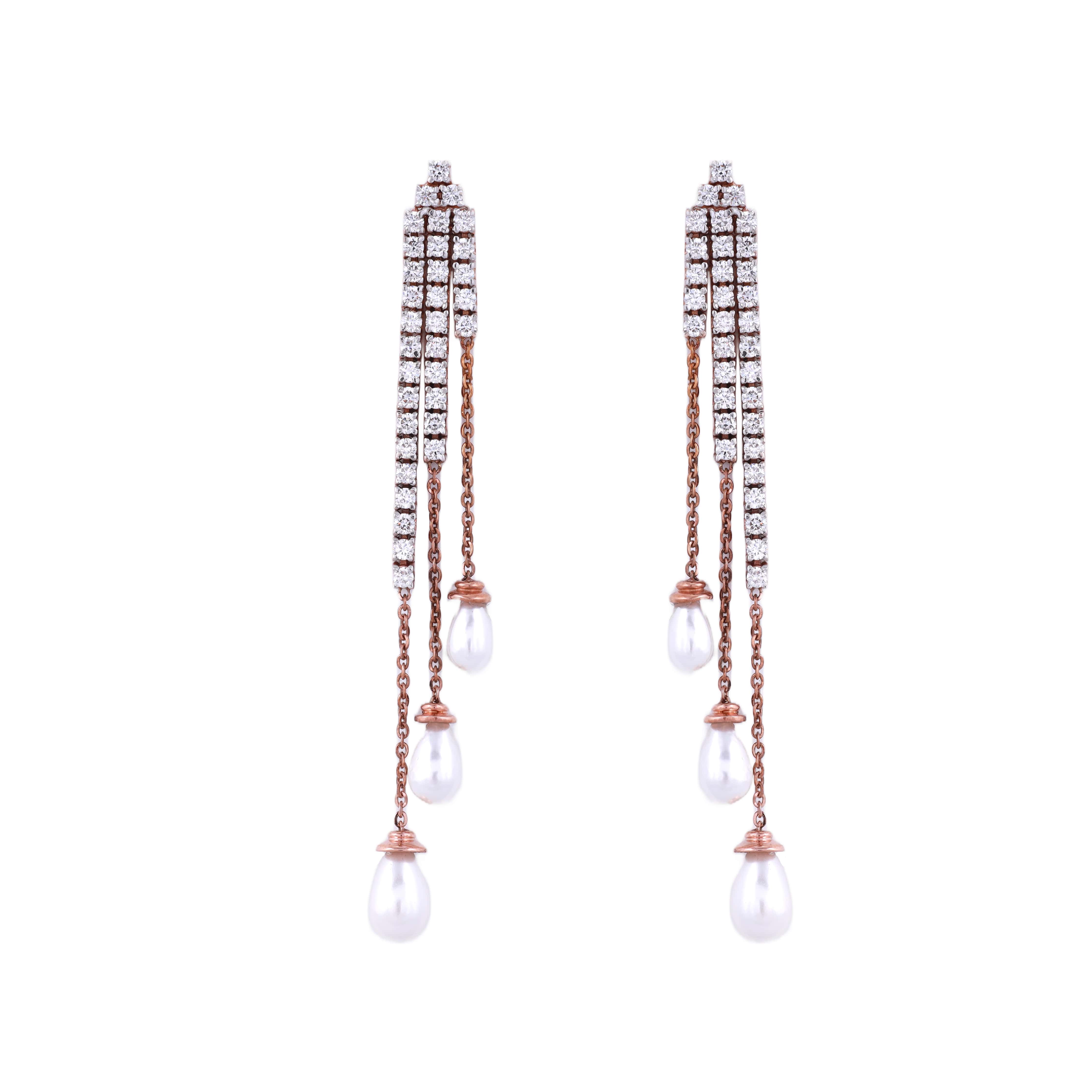 18K Rose Gold Lab Grown Diamond With Pearl Earring