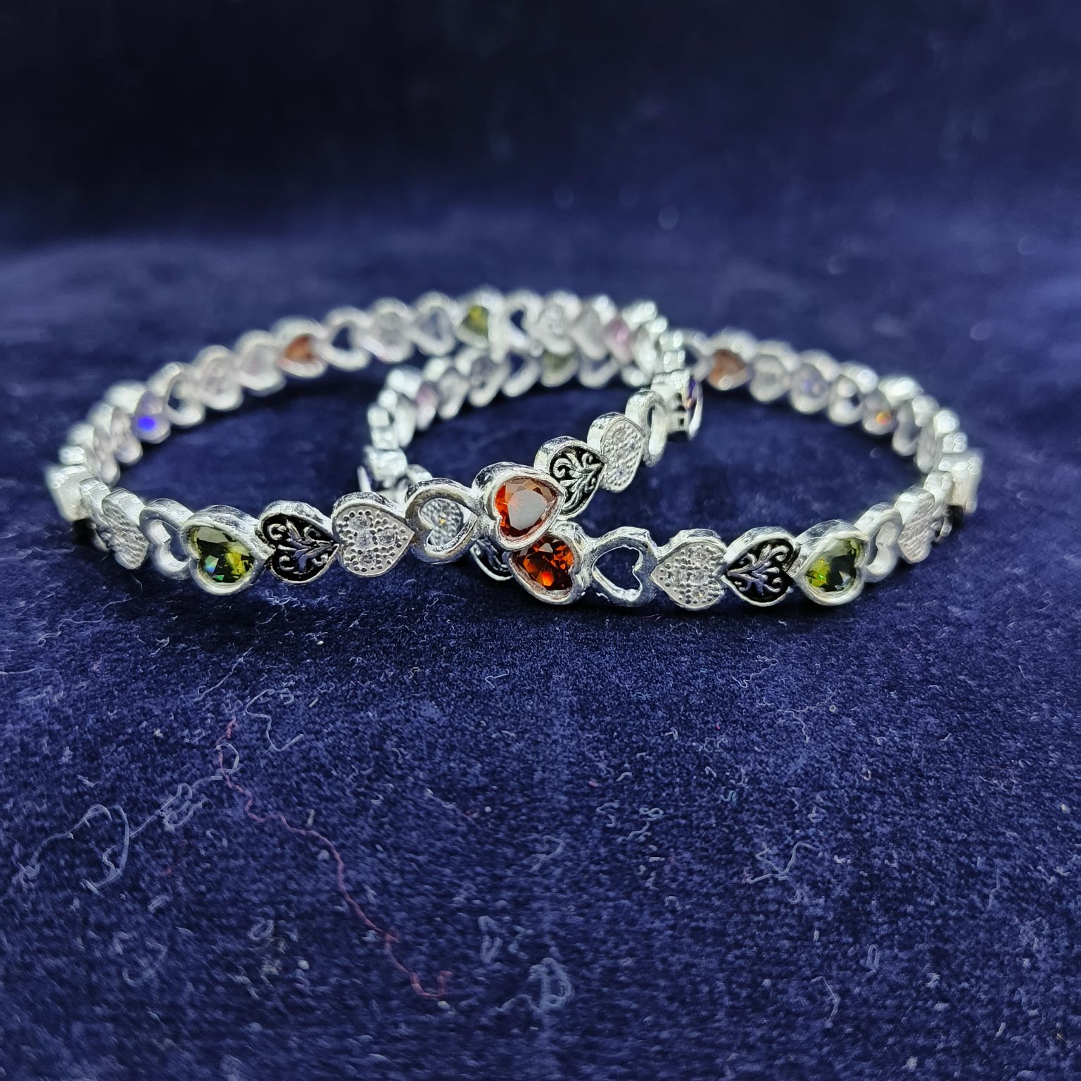 Silver Heart SHape Colorstone Bangles