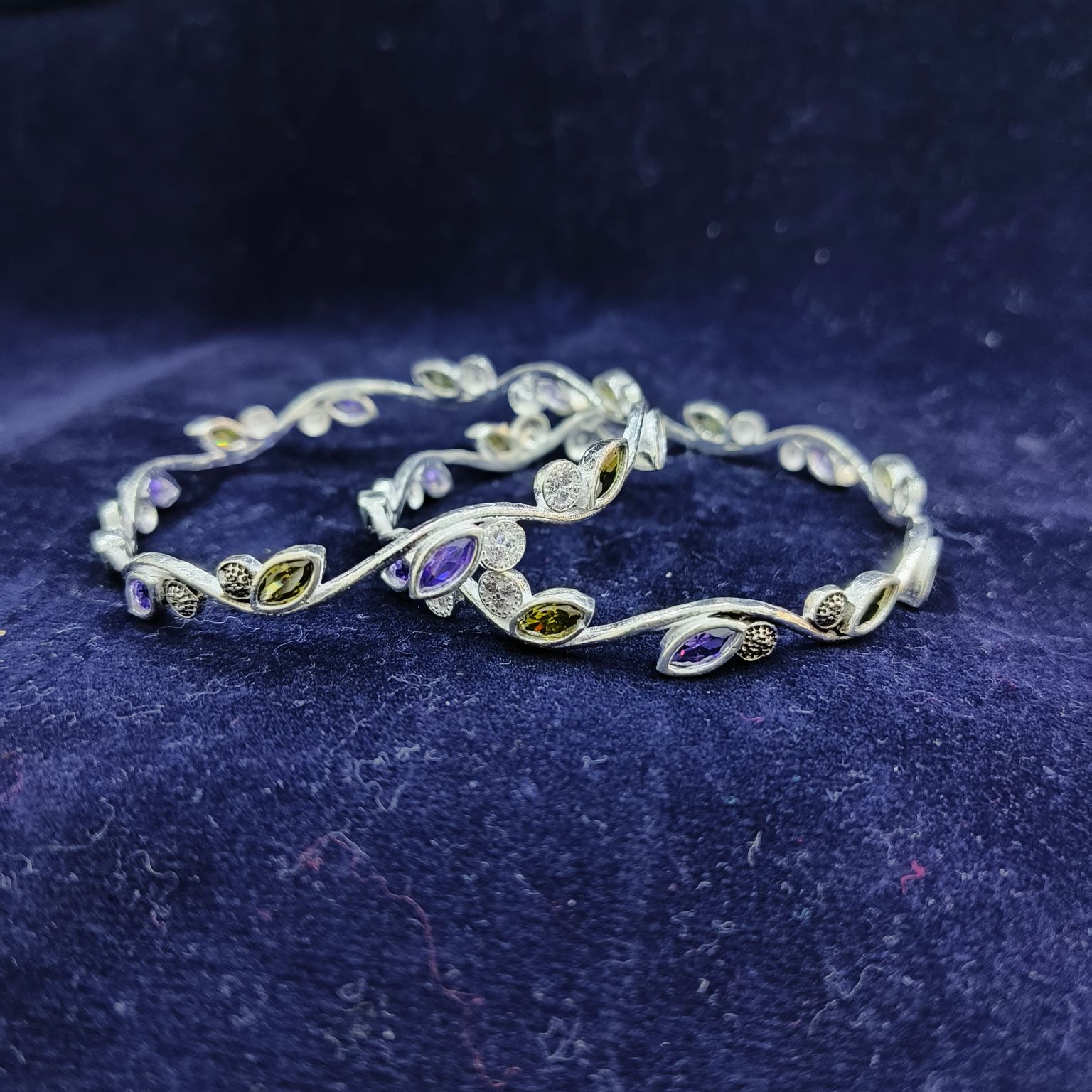 Silver Antique Colorstone Bangles