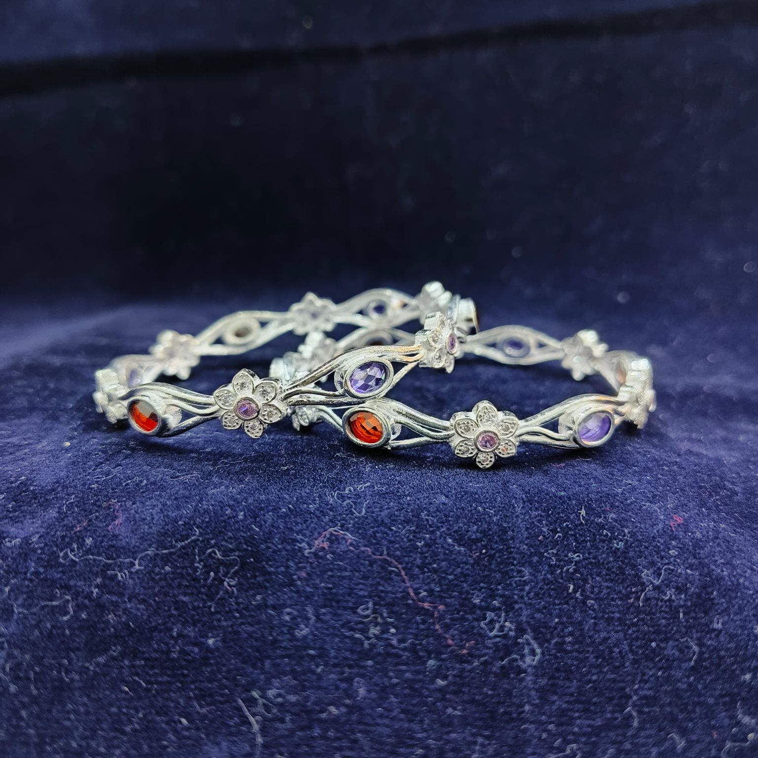 Silver Flower Design Bangles