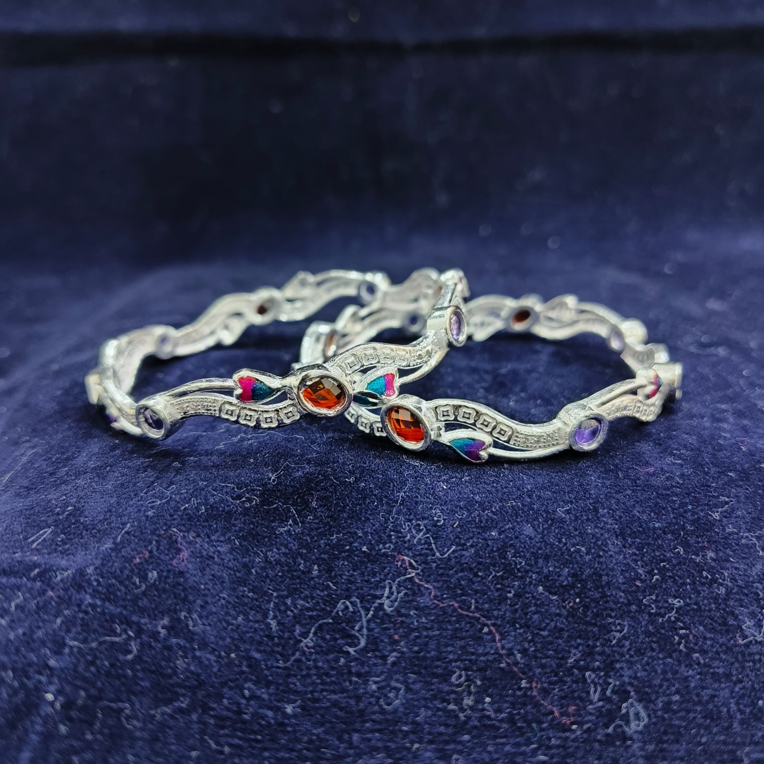 Silver Antique Colorstone Bangle