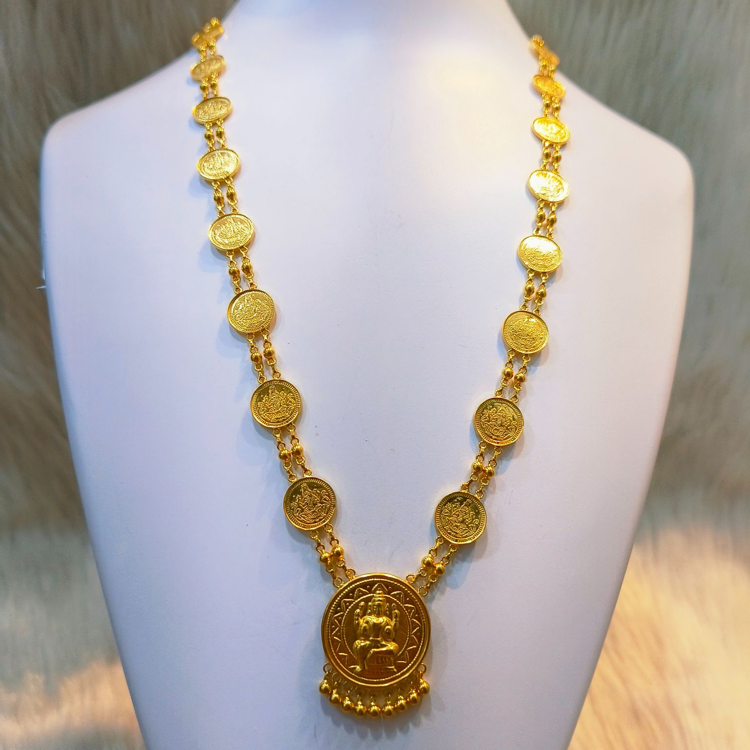 916 Gold Double Line Chain With Laxmi Design Necklace