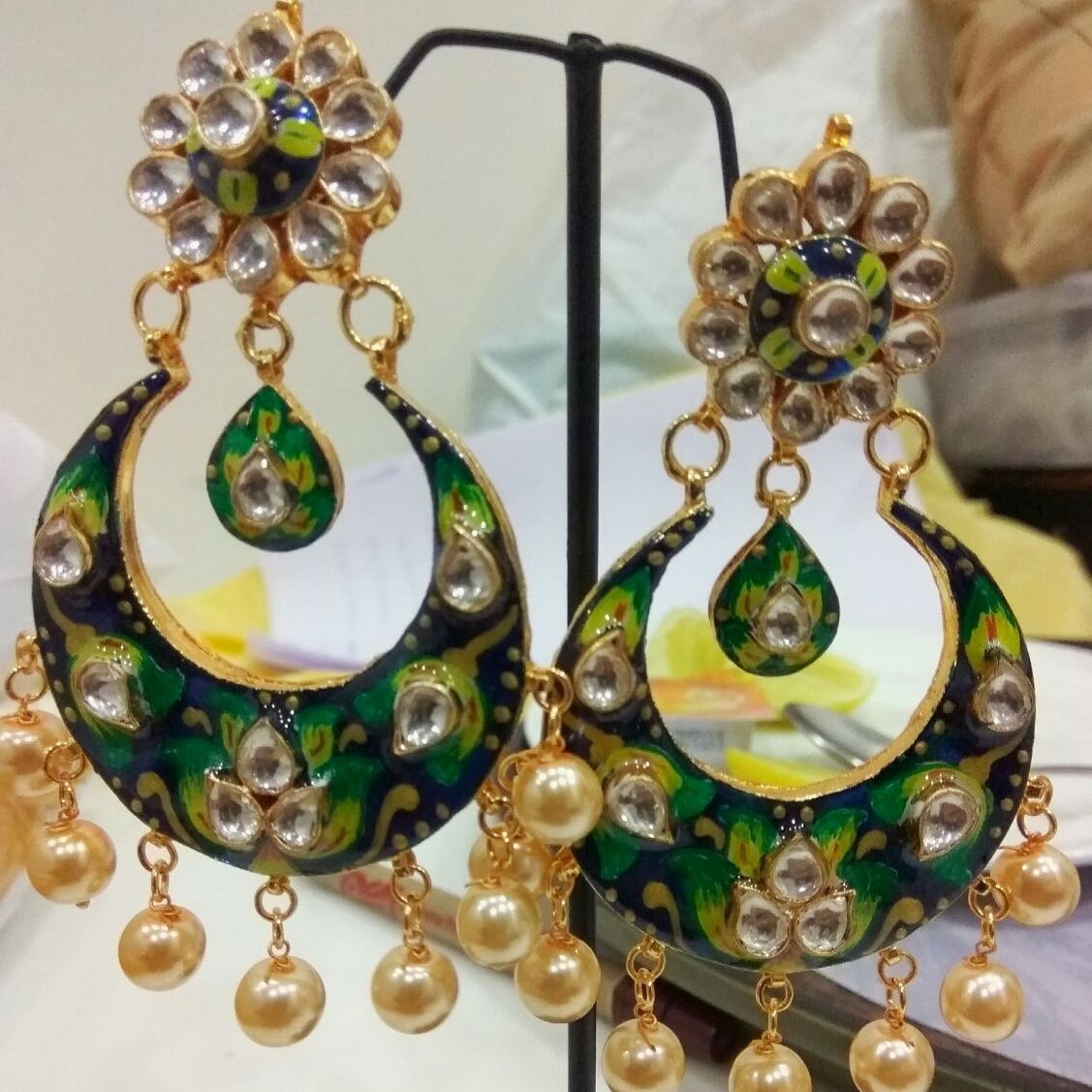 Designer Earrings Kundan with Meenakari