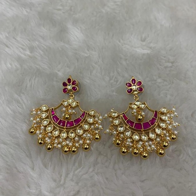 Designer Pink Stone Kundan Earrings