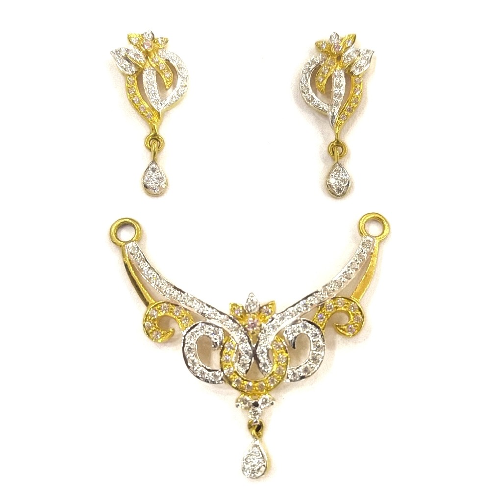916 gold certified fancy diamond ladies mangalsutra pendant set