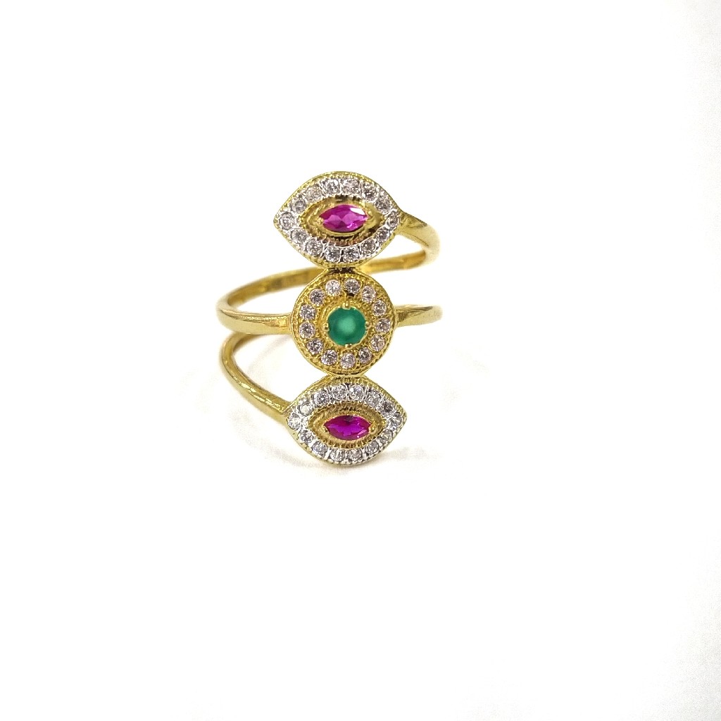 22k GOLD RED AND GREEN DIAMOND FANCY LADIES RING