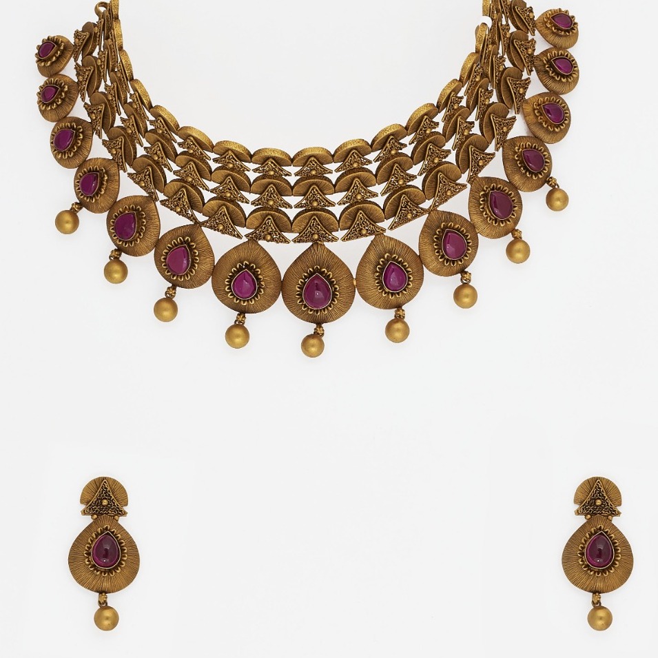 916 Gold Antique Necklace Set  SJ-2022