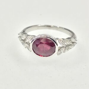 18k White Gold Ruby Gemstone and Marquise shaped Diamonds Ring rJLR003