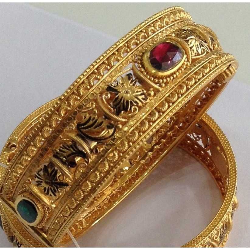 22KT Gold Designer Jadtar Stone Bangles