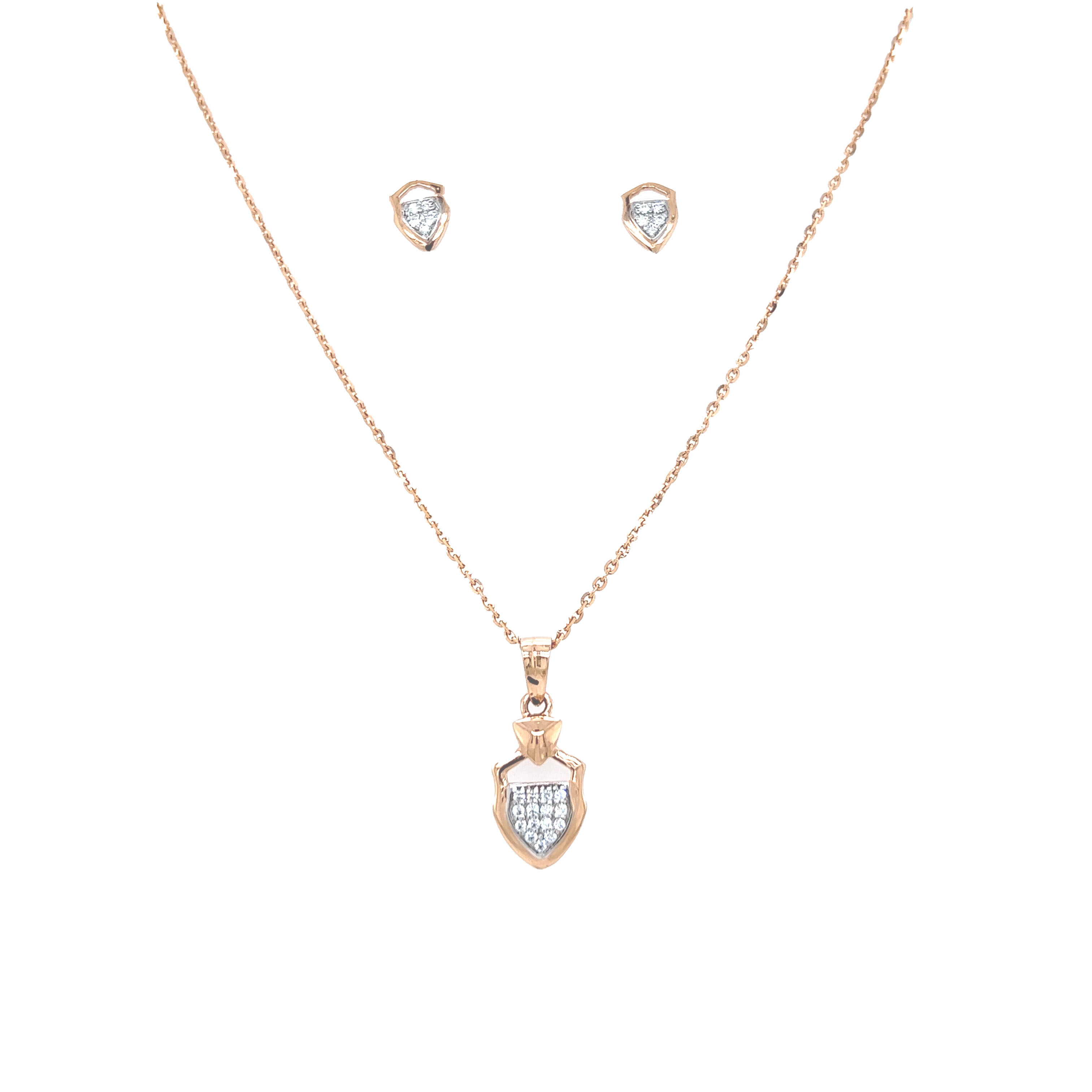Classy Rose Gold And Diamond Pendant And Earrings Set