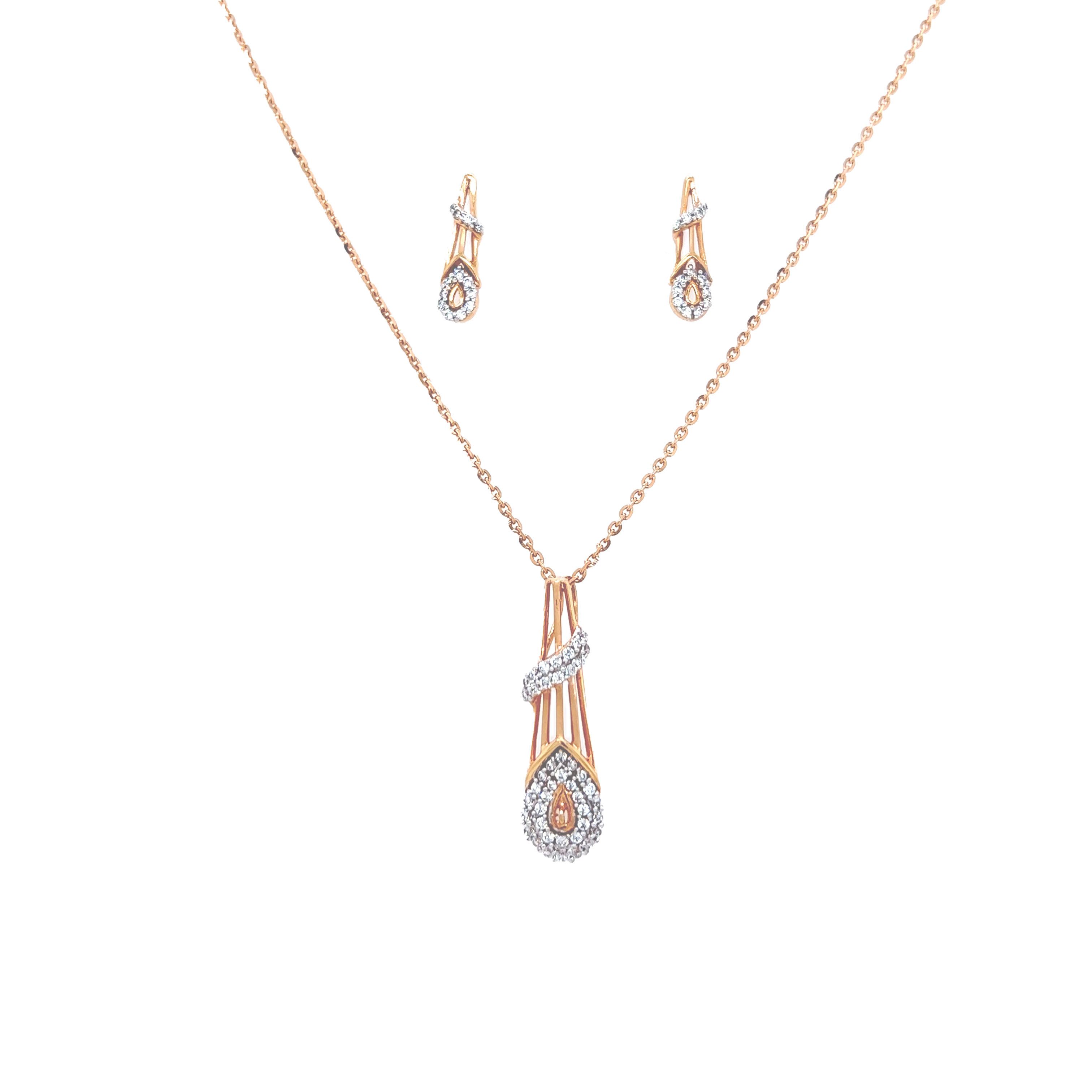 Lush Leaf Motif Gold Pendant Set