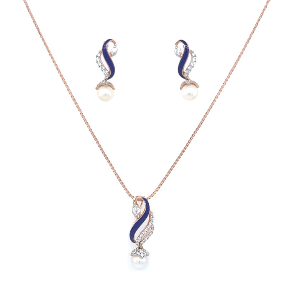 18k gold pearl diamond pendant set