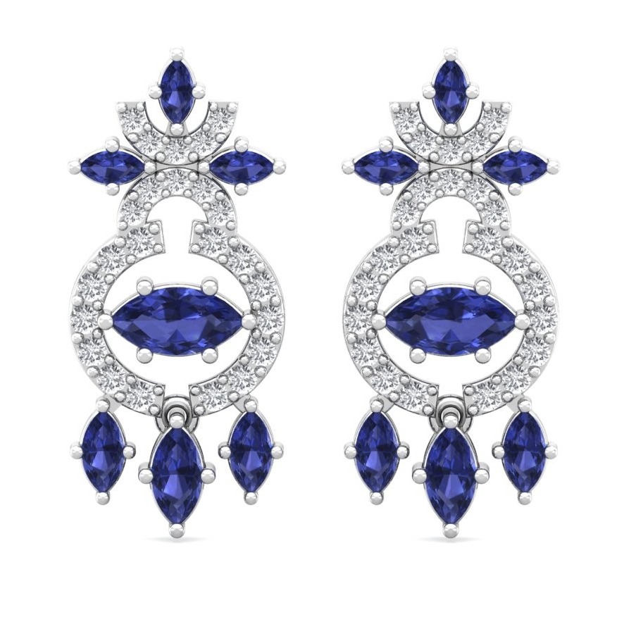 18K / 750 Marquise sapphire and diamond earrings