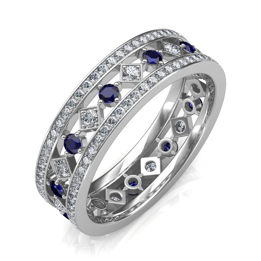 18K White Gold Sapphire Diamond Wedding Ring