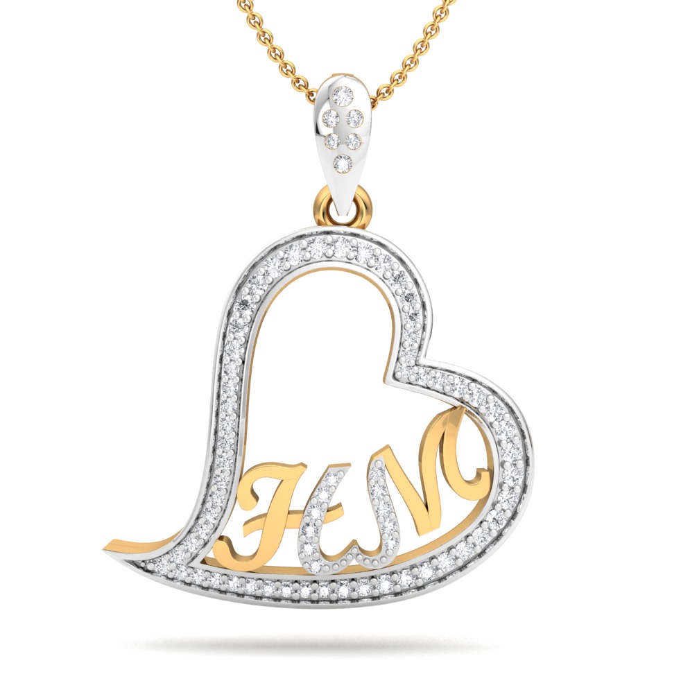 18K / 750 Initials Heart Pendant White & Yellow