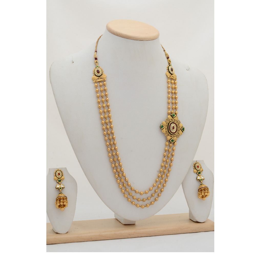 22KT Yellow Gold Designer 3 line Necklace Set Pieces