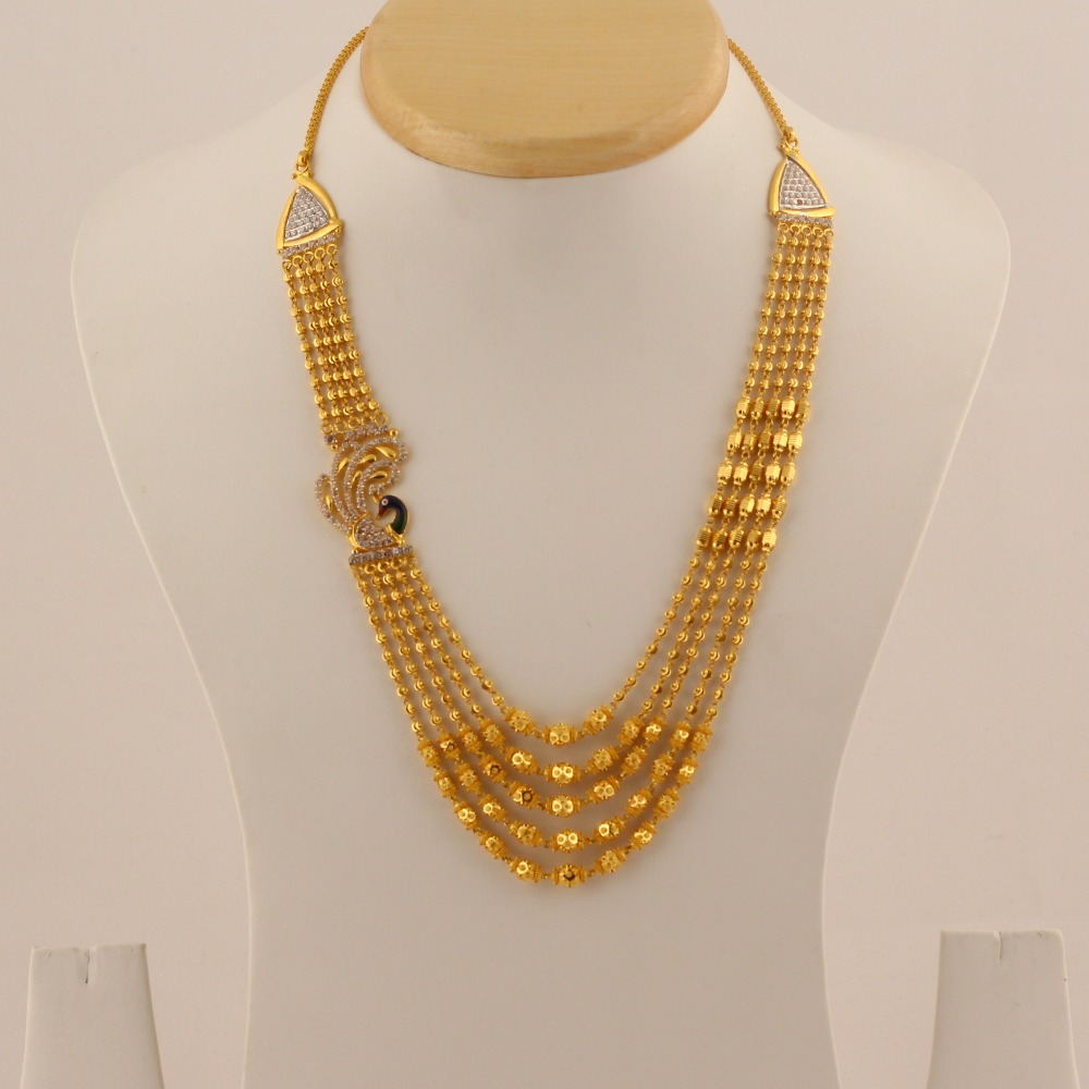 Designer Gold 5 Line Peacock Necklace
