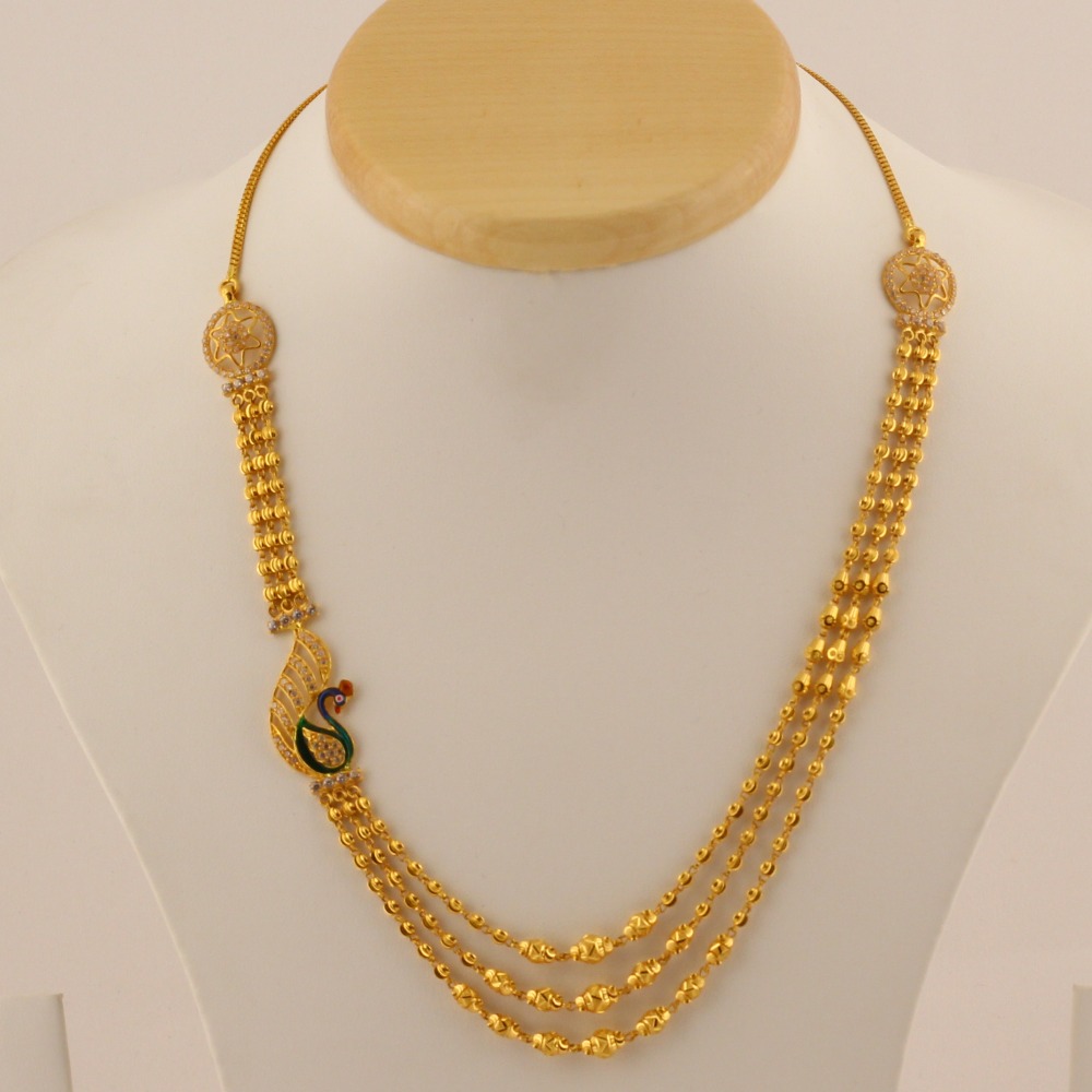 916 Gold 3 Line Peacock Fancy Mala