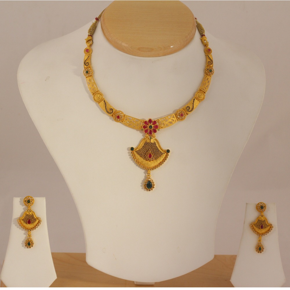 916 Gold Calcutti Designer Necklace Set