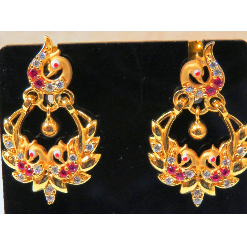 22kt gold cz casting peacock chandbali earrings