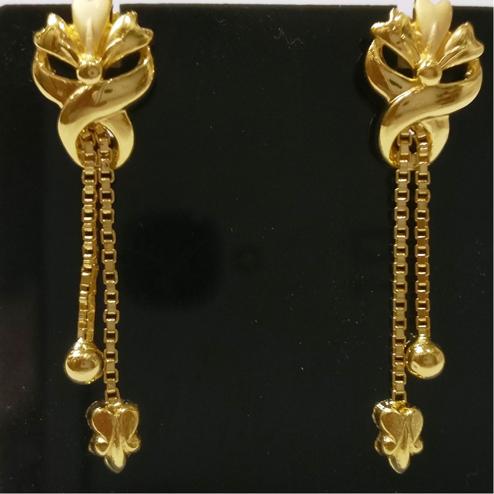 22kt gold plain casting fancy earrings with chain tassels