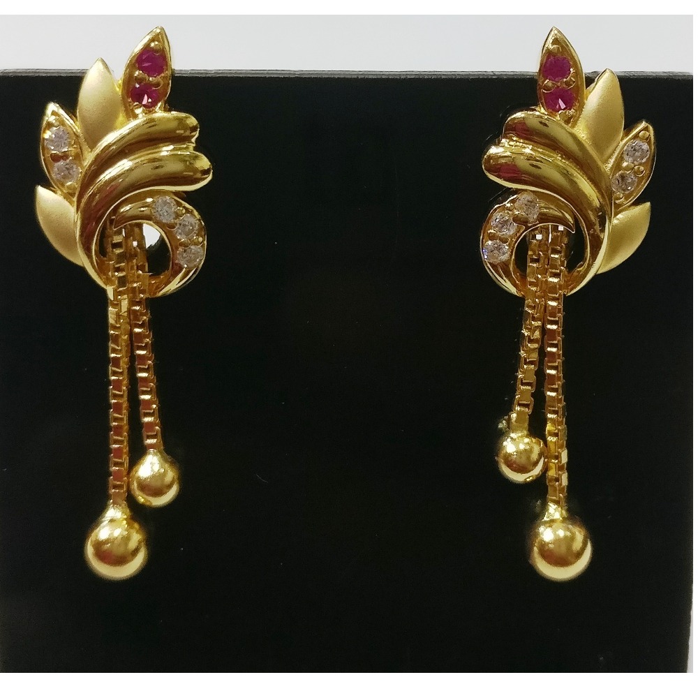 22kt gold cz casting fancy earrings with chain tassels