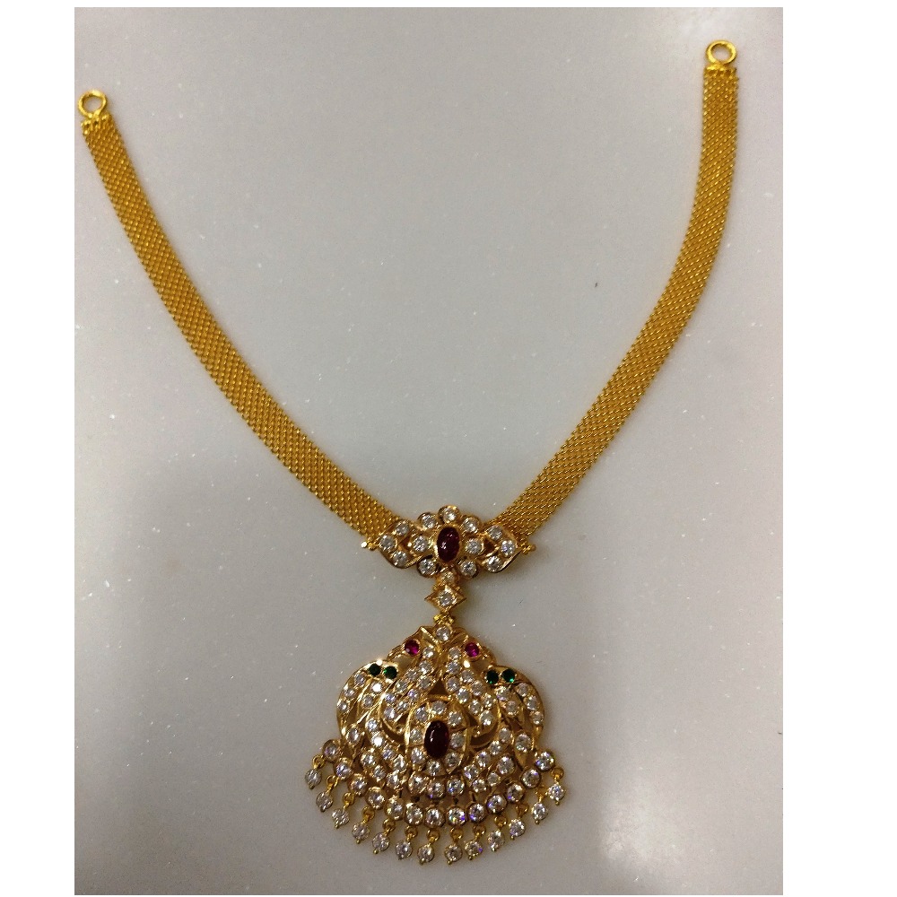 22kt gold close setting CZ mesh chain peacock  attigai(adigai)