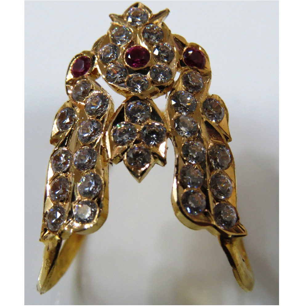 22kt Gold CZ Close Setting South Indian Peacock Design Vanki ring for women