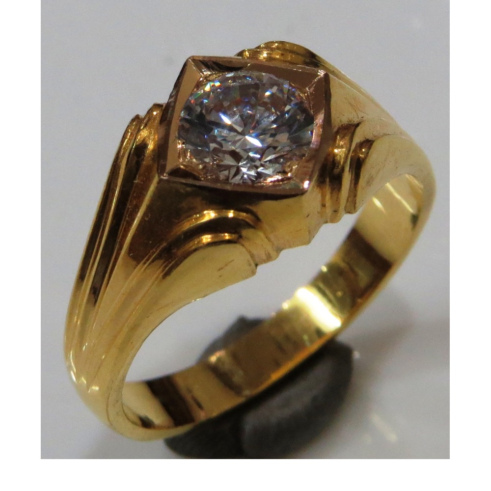 22kt gold close setting CZ solitaire gents ring gr-003