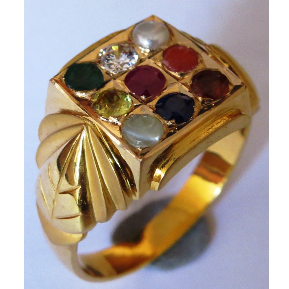 22kt gold close setting navarthan gemstone gents ring nR-001